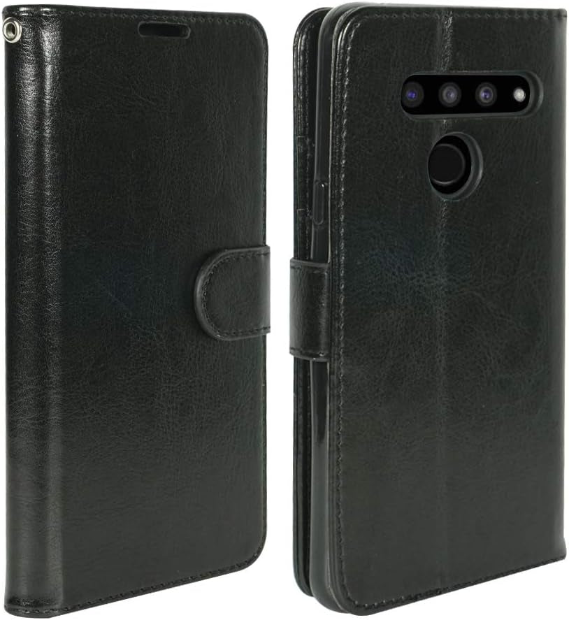 Zase LG G8 Thinq Wallet Case, Design for LG G8 Protective Cover Premium PU Leather Flip Folio TPU Case W/[Wrist Strap] Card Slot Money Pocket [Built-In Kickstand] (Solid Black)  Zase   