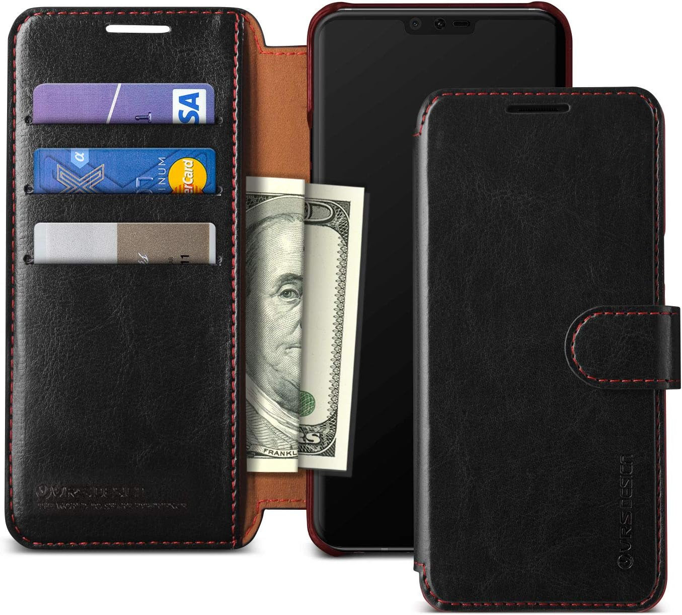 VRS DESIGN LG V40 Case, [Black] Drop Protection Cover Classy Slim Premium PU Leather Wallet [Layered Dandy] ID Credit Card Slot Holder Compatible with LG V40 (2018)  VRS DESIGN   