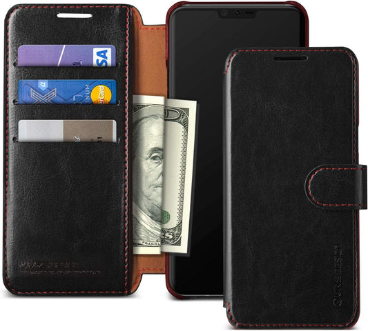 VRS DESIGN LG V40 Case, [Black] Drop Protection Cover Classy Slim Premium PU Leather Wallet [Layered Dandy] ID Credit Card Slot Holder Compatible with LG V40 (2018)  VRS DESIGN   