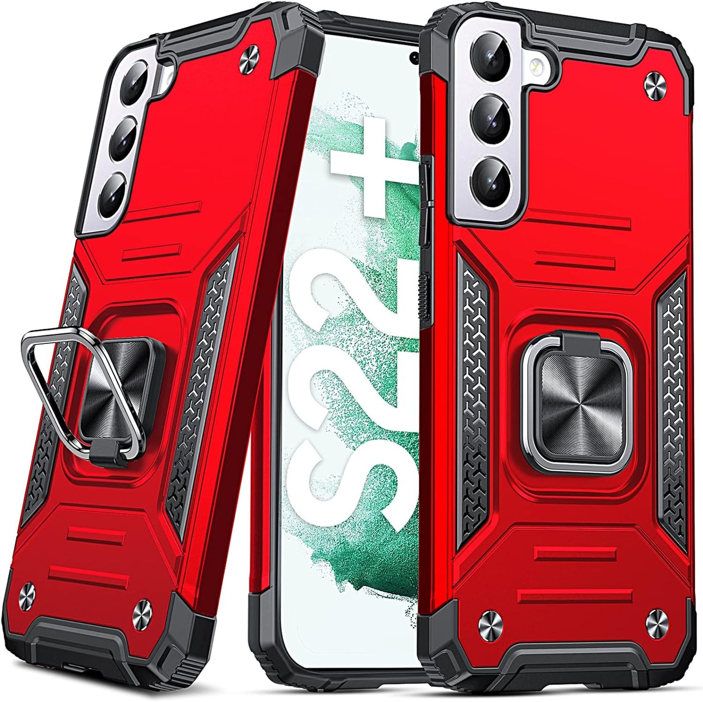 Anqrp Galaxy S22 plus Case, Military Grade Protective Phone Case Cover with Rotatable Metal Ring Kickstand [Support Magnet Mount] Compatible with Samsung Galaxy S22 Plus, Blue  Anqrp Red  