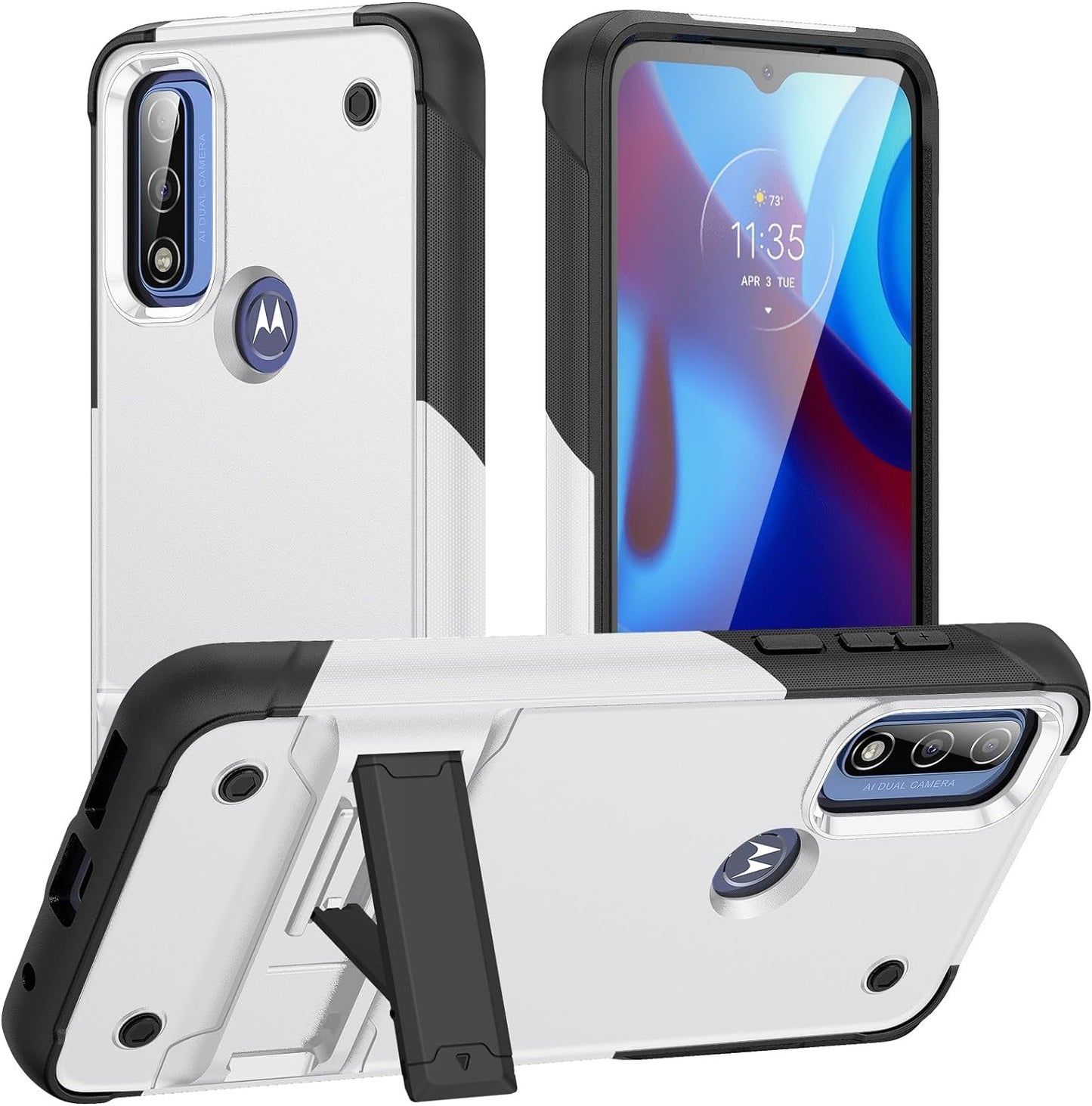 ZIRIA Phone Case Compatible with Motorola G Pure/Moto G Power (2022)/Moto G Play (2023) Case with Kickstand, Rugged Full-Body Protection Case Military Grade Shockproof Case (Color : White+Black)  ZIRIA   