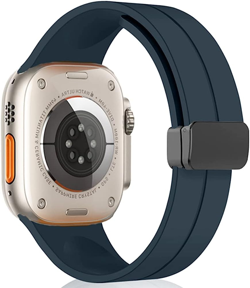 KONAFEI Compatible with Apple Watch Band 49Mm 45Mm 44Mm 42Mm 41Mm 40Mm 38Mm Iwatch Ultra Series 8/7/SE/6/5/4/3/2/1, Soft Silicone Magnetic Buckle Sport Replacement Straps for Women Men  KONAFEI Dark Blue 41/40/38mm 