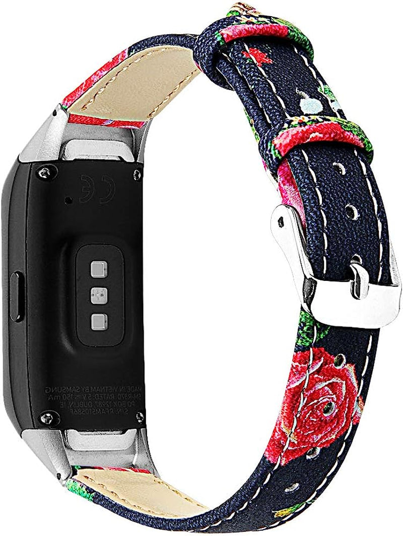 Techcode SM-R370 Galaxy Watch Band, Genuine Leather Watch Band with Metal Buckle Adjustable Strap Anti-Slip Replacement Wristband Quick Release for Samsung Galaxy Fit SM-R370  TechCode A  