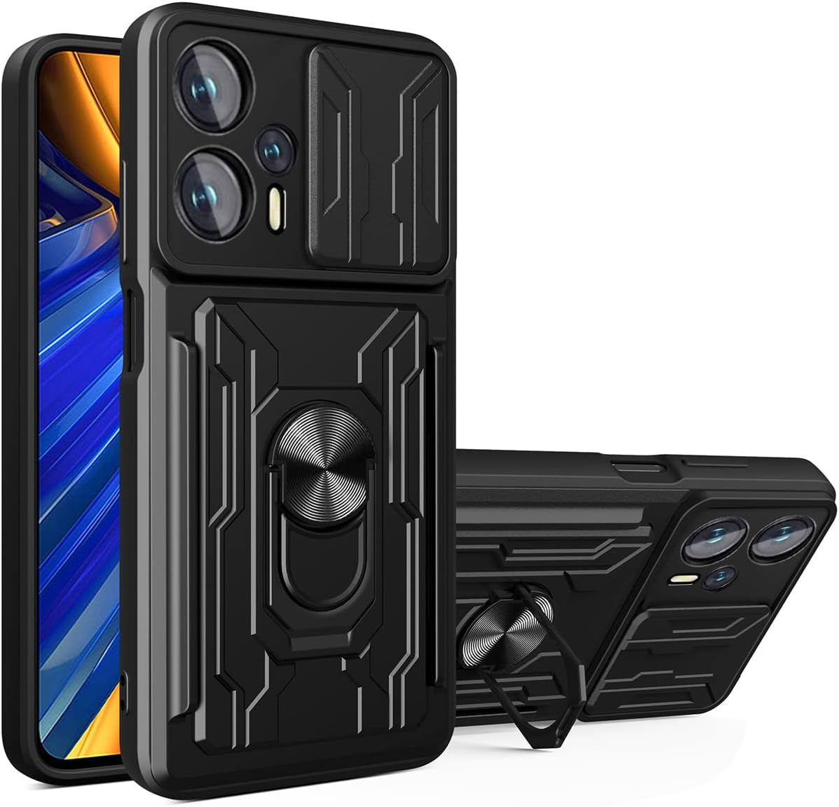 Ccsmall for Xiaomi Poco X4 GT 5G Case Sliding Window Case with Card Holders, Cover with Slide Camera Protection Built-In Magnetic Kickstand Case for Xiaomi Poco X4 GT 5G LJK Black  CCSmall   
