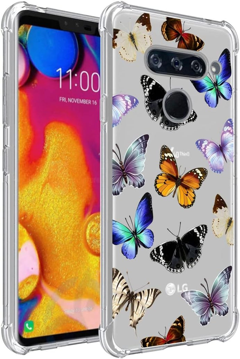 Yerebel Case for LG V40/V40 Thinq Case V405UA0 Cute Case, Clear Flexible Bumper TPU Soft Rubber Silicone Cover Phone Case for LG V40 Thinq (Blue Butterfly)  Yerebel Butterfly  