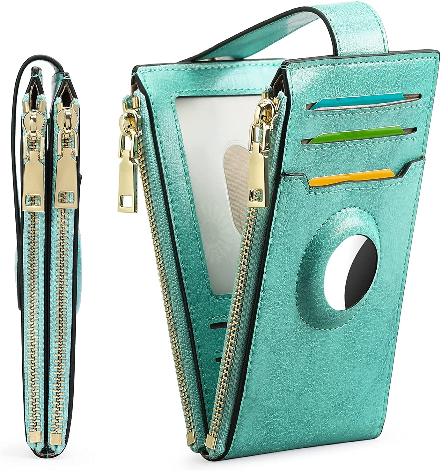 FALAN MULE Womens Airtag Wallet Genuine Leahter Bifold Credit Card Holder with Built-In Integrated Case for Airtag  FALAN MULE AK-Emerald Green  