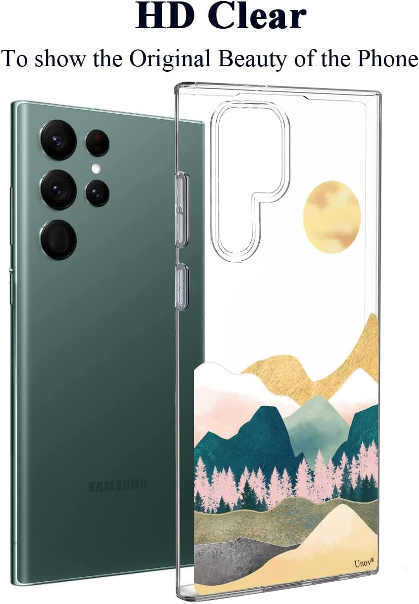 Unov Case Compatible with Galaxy S22 Ultra Case Clear with Design Soft TPU Shock Absorption Slim Embossed Pattern Protective 6.8 Inch (Sierra Mountains)  Unov   