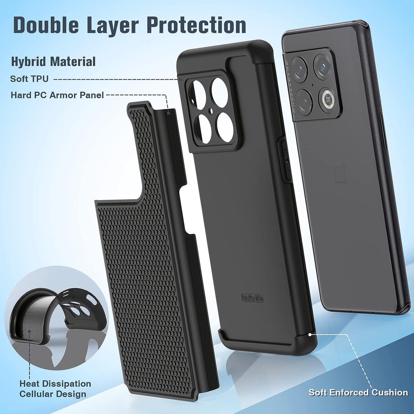 BNIUT for Oneplus 10 Pro Case Shockproof: Dual Layer Protective Heavy Duty Cell Phone Cover Rugged with Non Slip Textured Back - Military Protection Bumper Tough - 6.7Inch (Matte Black)  binghexin   