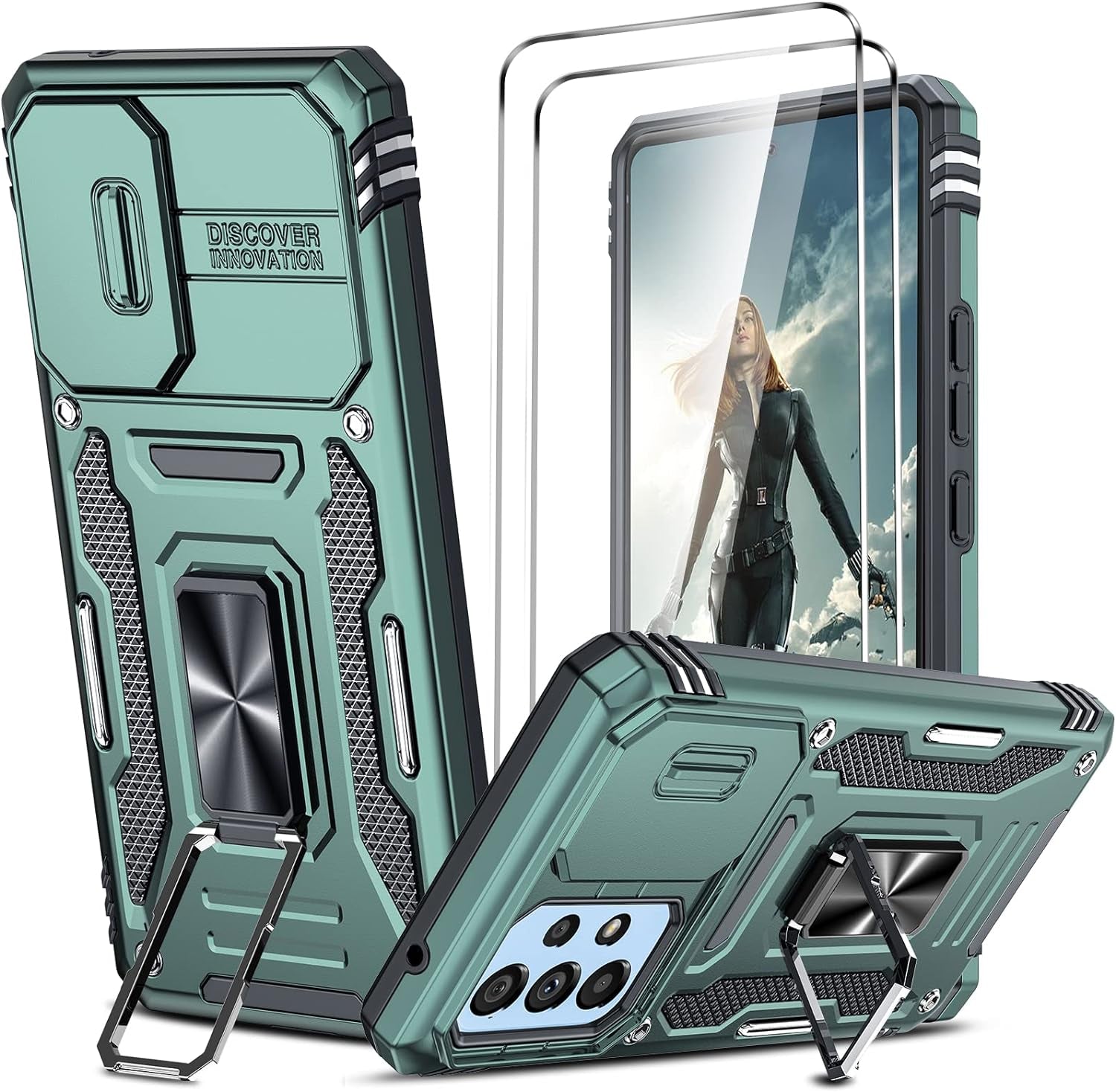Leyi for Galaxy A53 5G Case: Galaxy A53 5G Case with Slide Camera Cover + [2 Packs] Screen Protector, 360 Full Body Military-Grade Phone Case with Upgrade Kickstand for Galaxy A53 5G, Black  LeYi Alpine Green Kj  