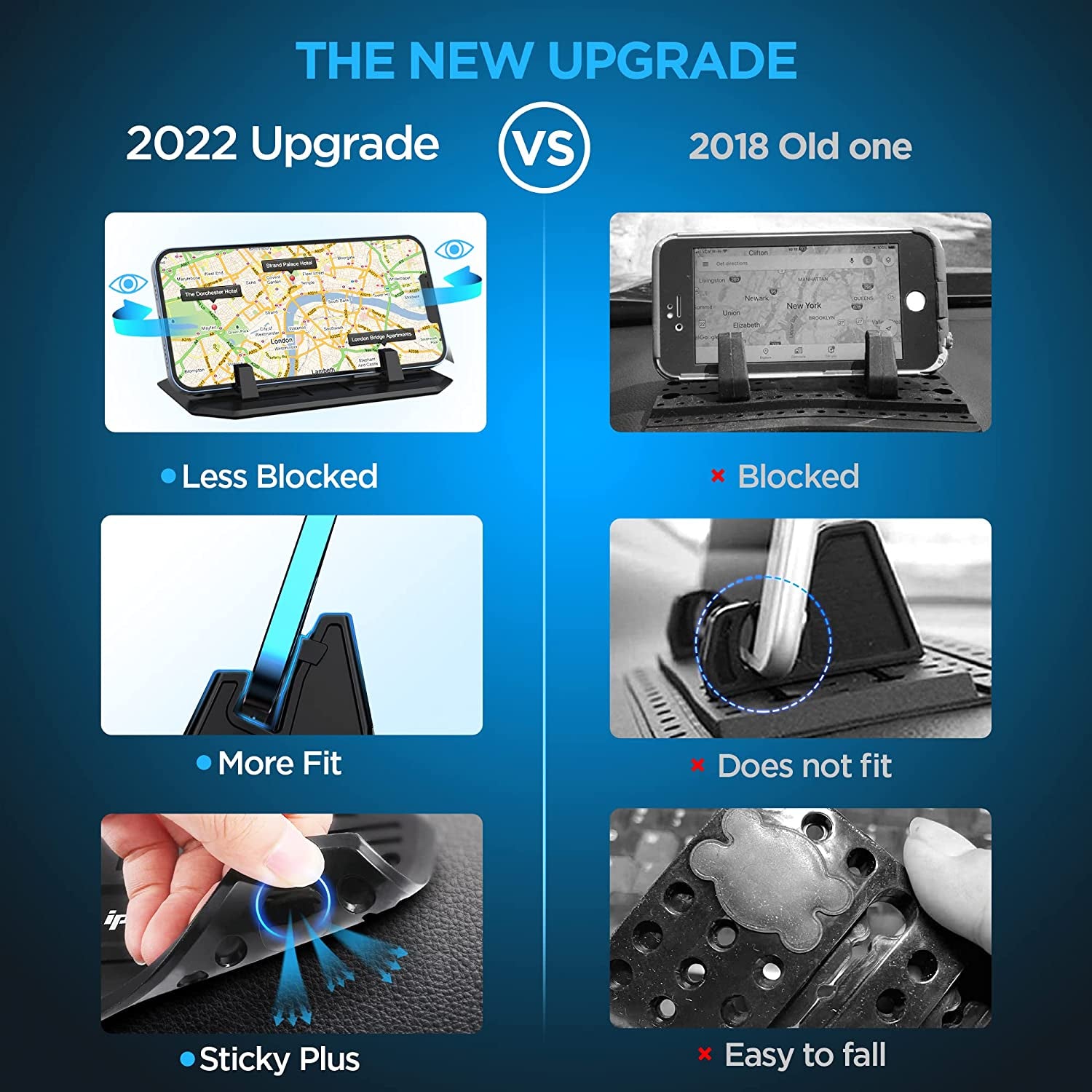 IPOW Anti-Slip Silicone Car Phone Dashboard Pad Mat,Hands-Free Cell Phone Holder for Car/Home/Office Compatible with Iphone 7 7P 6S 6 X XS 8 8P 5S,Galaxy S8 S7 S6 S5, Google Nexus  IPOW   