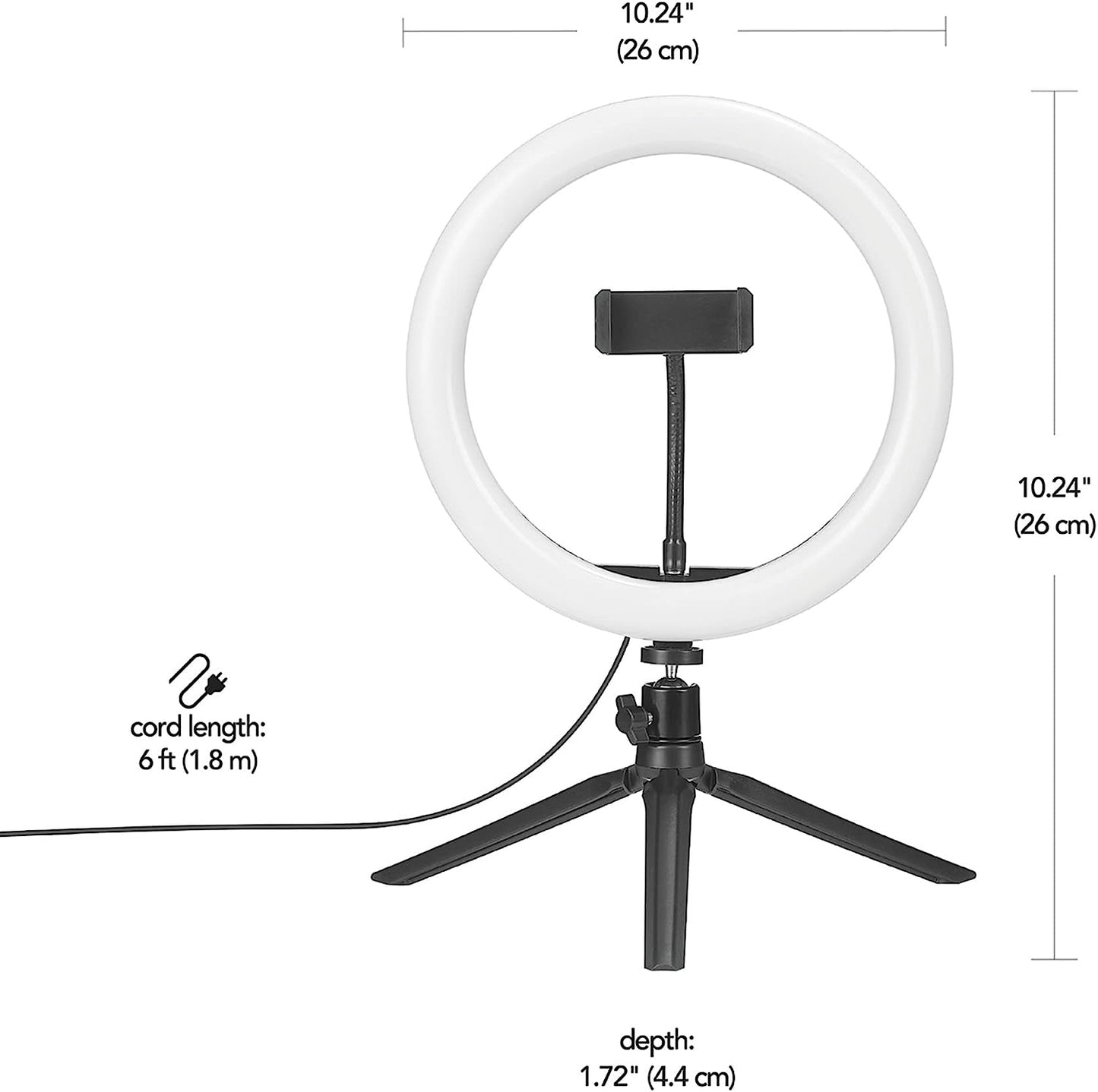 Globe Electric 13338 10'' Ring Light with Tripod Stand, LED Integrated Circle Light with Phone Holder for Live Stream/Makeup/Youtube Video/Tiktok, Compatible with All Phones, Adjustable Height  Globe Electric   