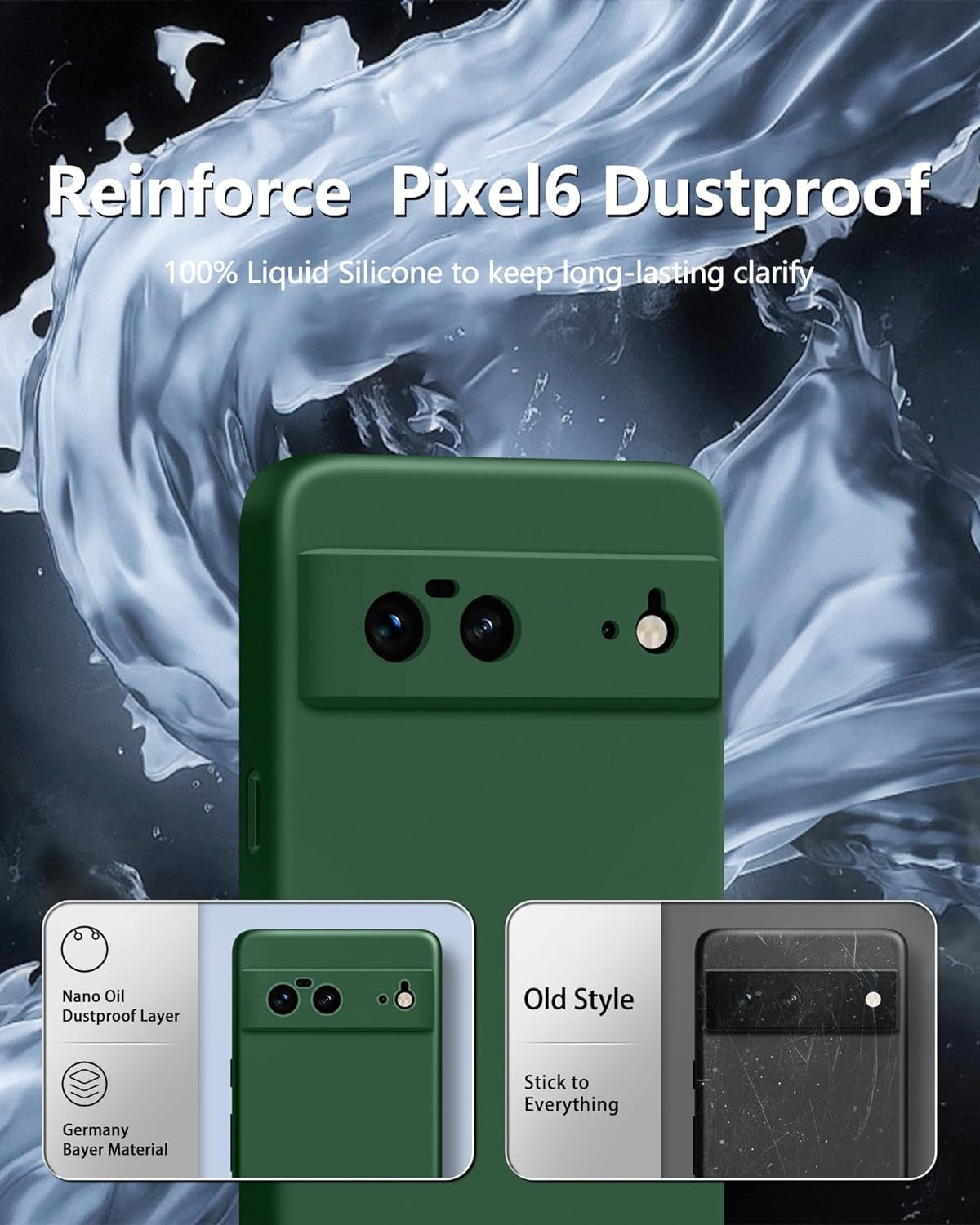 Dssairo 3 in 1 for Google Pixel 6 Case, with 2 Pack Screen Protector, with Full Camera Cover Protection，Liquid Silicone Slim Shockproof Protective Phone Case [Microfiber Lining] (Alpine Green)  Dssairo   