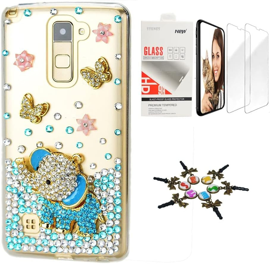 STENES Bling Case Compatible with LG V40 Thinq - Stylish - 3D Handmade [Sparkle Series] Luxury Peacock Flowers Design Cover with Screen Protector [2 Pack] - Red  STENES Butterfly Elephant Rose Flowers Floral / Blue Design For Lg G6 / Lg G6 Plus 