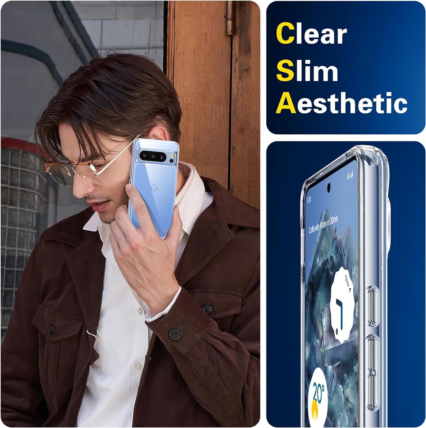 Oterkin for Pixel 8 Pro Case Clear,[20X Anti-Yellowing] Google Pixel 8 Pro Case with [Built-In 4 Airbags] Military-Grade Shockproof Bumper Protective Phone Case for Google Pixel 8 Pro 6.7 Inch-Clear  Oterkin   