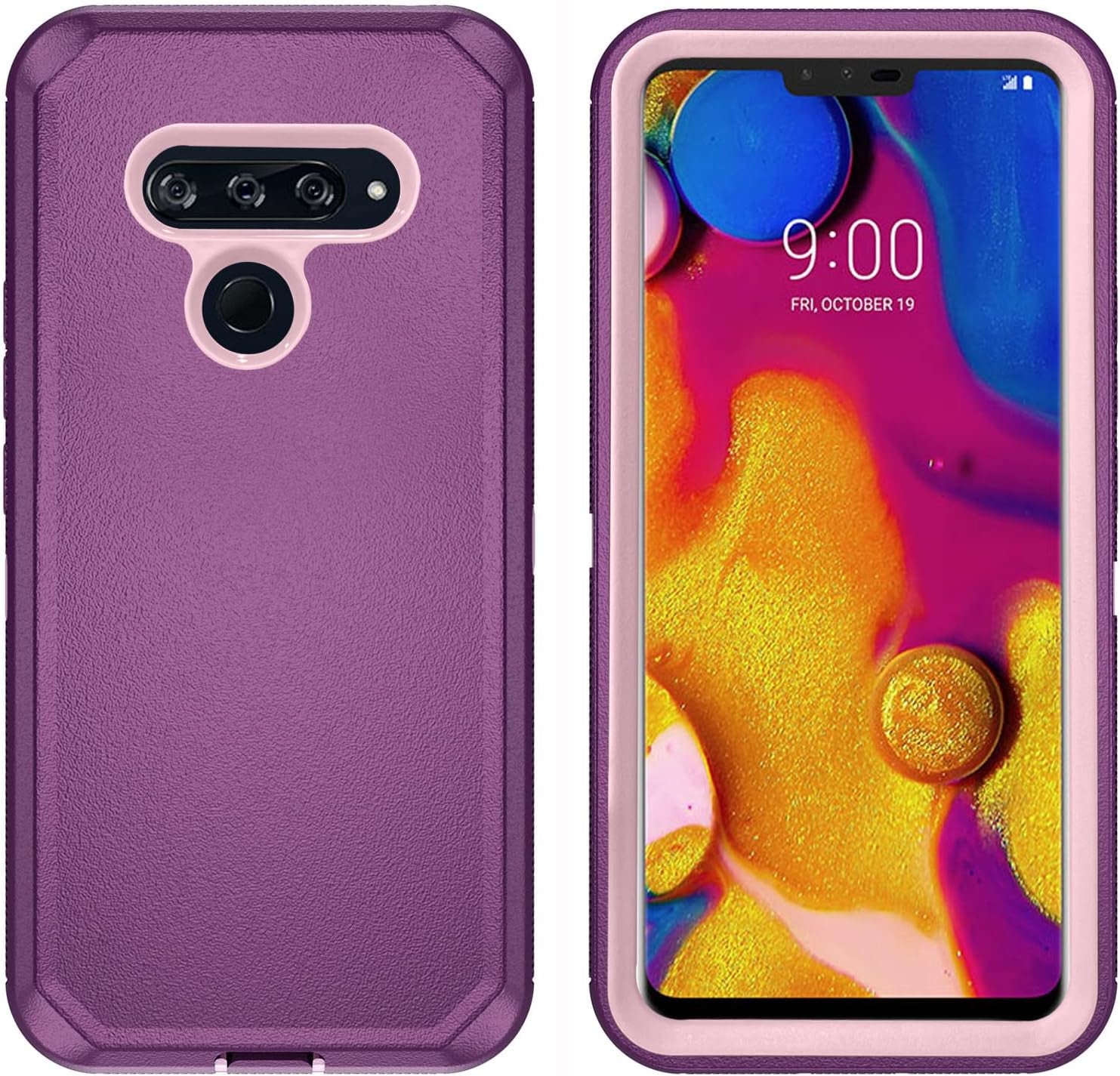Asuwish Phone Case for LG V40 Thinq with Tempered Glass Screen Protector and Cell Cover Hybrid Shockproof Hard Protective Accessories LGV40 Storm V 40 Thin Q V40Thinq LG40 40V 40Thinq Women Purple  Asuwish   