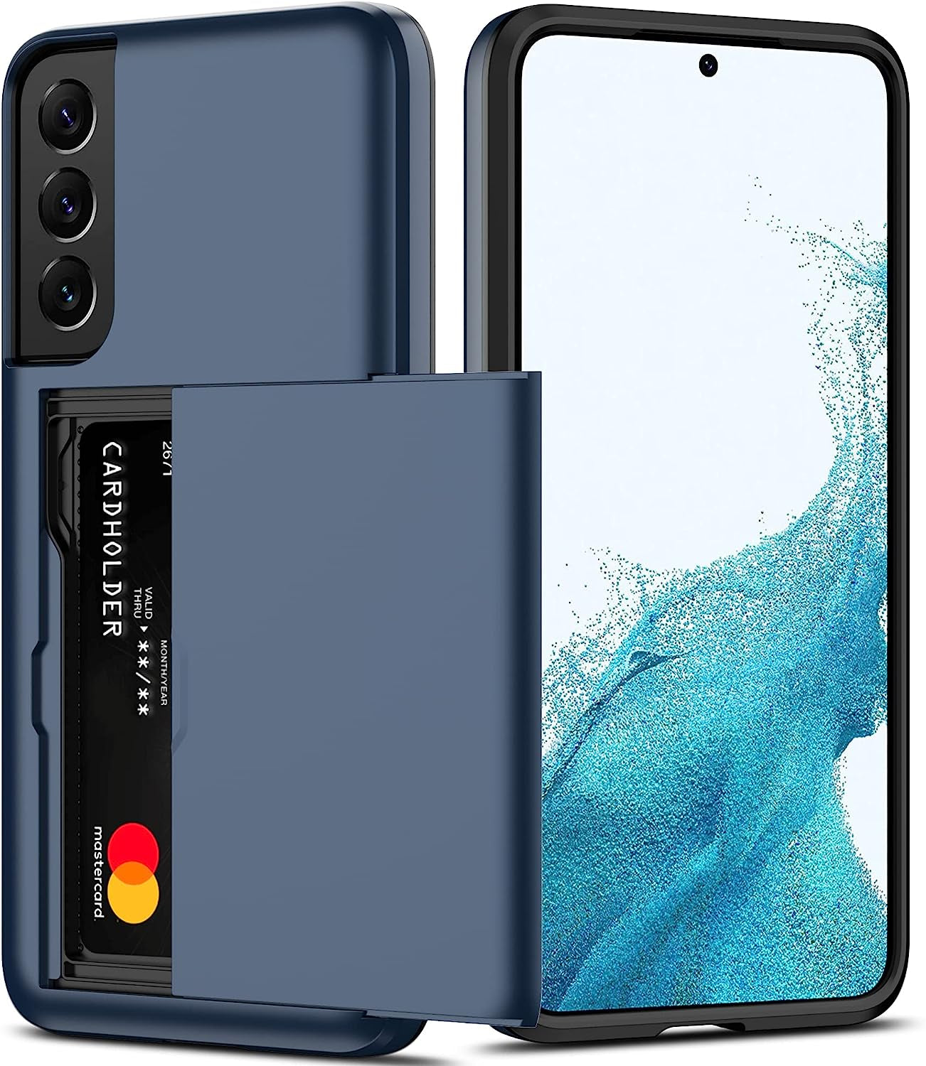 Nvollnoe for Samsung S22 Case with Card Holder 5G 6.1 Inch Slim Dual Layer Heavy Duty Protective Galaxy S22 Case Hidden Card Slot Wallet Case for Samsung S22(Rose Gold)  Nvollnoe Blue For Galaxy S22 Plus-6.6'' 