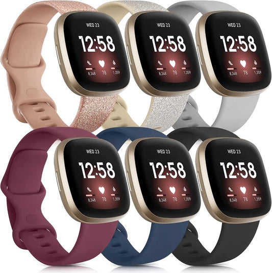 6 Pack Sport Bands Compatible with Fitbit Versa 3 Bands/Fitbit Sense Bands, Classic Soft Silicone Replacement Wristbands for Fitbit Versa 3 Smart Watch Women Men (Small, 6 Pack E)  Mugust   