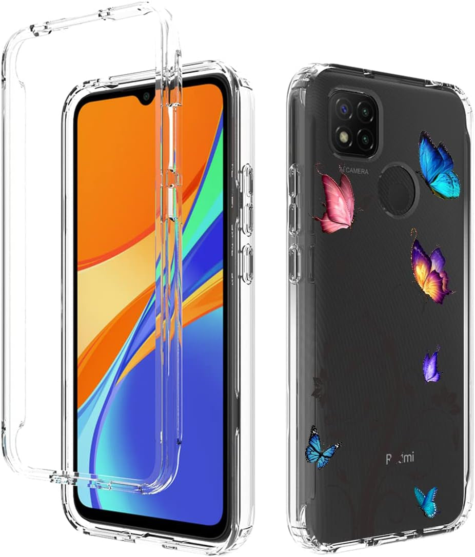 Vavies Case for Xiaomi Redmi 9C/Redmi 10A/Redmi 9 Activ Case with Tempered Glass Screen Protector, Full Body Clear with Floral Design Protection Phone Cover Cases for Xiaomi Redmi 9C (Butterfly Tree)  Vavies   
