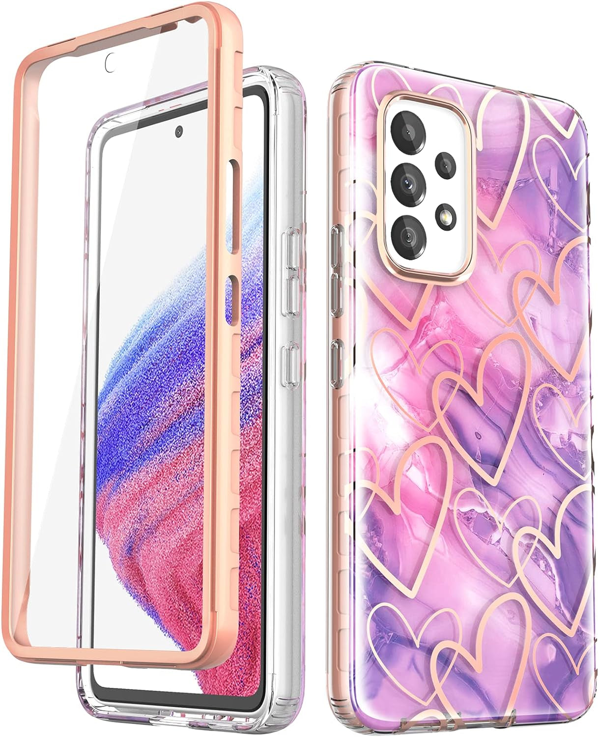 Chvelop Case Compatible with Samsung Galaxy A53 5G (2022 Released), Marble Stylish Slim Soft TPU, Full Body Protective with Built-In Screen Protector, Shockproof Cover for A53, 6.5 In, River/Purple  Chvelop Heart Samsung Galaxy A53 5G 