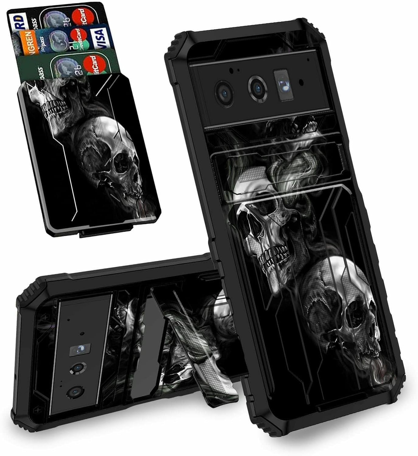 BEOTIWAD Wallet Case for Google Pixel 6 Pro,Dual Layer Heavy Duty Shockproof Holder Case with Detachable Card Slot and Kickstand Hide Cash and Credit Cards for Pixel 6 Pro,Sunflower Flags  BEOTIWAD Skull  