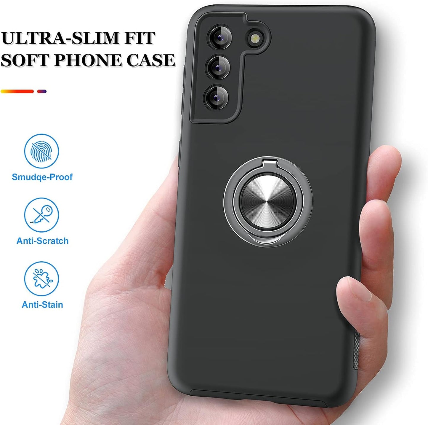 JAME for Samsung Galaxy S21 plus Case [NOT for S21 or S21 Ultra], Slim Soft Bumper Protective Case for Samsung S21 + Case, with Invisible Ring Holder Kickstand for Galaxy S21 plus Case, Black  XJXIN   