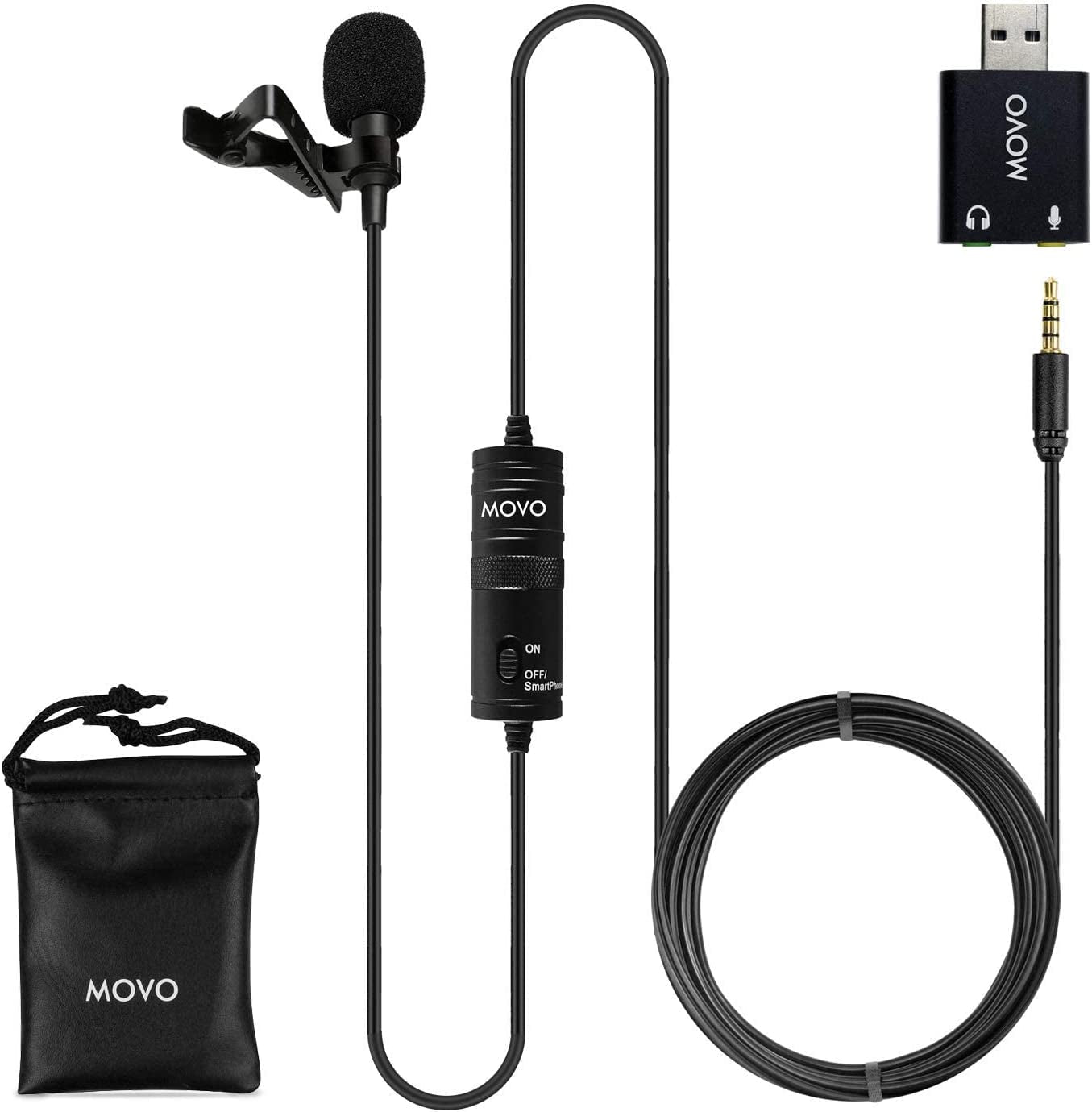 Movo LV1-USB Lavalier Microphone for Computer, Lapel Microphone for Iphone and Android Smartphones, Lav Mic, Clip on Microphone for 3.5Mm, USB, Laptop, Desktop, PC, Mac, Cameras, Podcasting, Youtube  Movo   