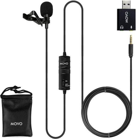 Movo LV1-USB Lavalier Microphone for Computer, Lapel Microphone for Iphone and Android Smartphones, Lav Mic, Clip on Microphone for 3.5Mm, USB, Laptop, Desktop, PC, Mac, Cameras, Podcasting, Youtube  Movo   