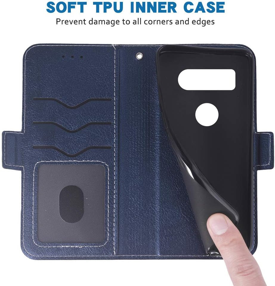 Phone Case for LG V35 Thinq V30 plus Folio Flip Wallet Case,Pu Leather Credit Card Holder Slots Full Body Protection Kickstand Protective Phone Cover for LGV30 LGV35 Thin Q LG35 V35Thinq Dark Blue  WWAAYSSXA   