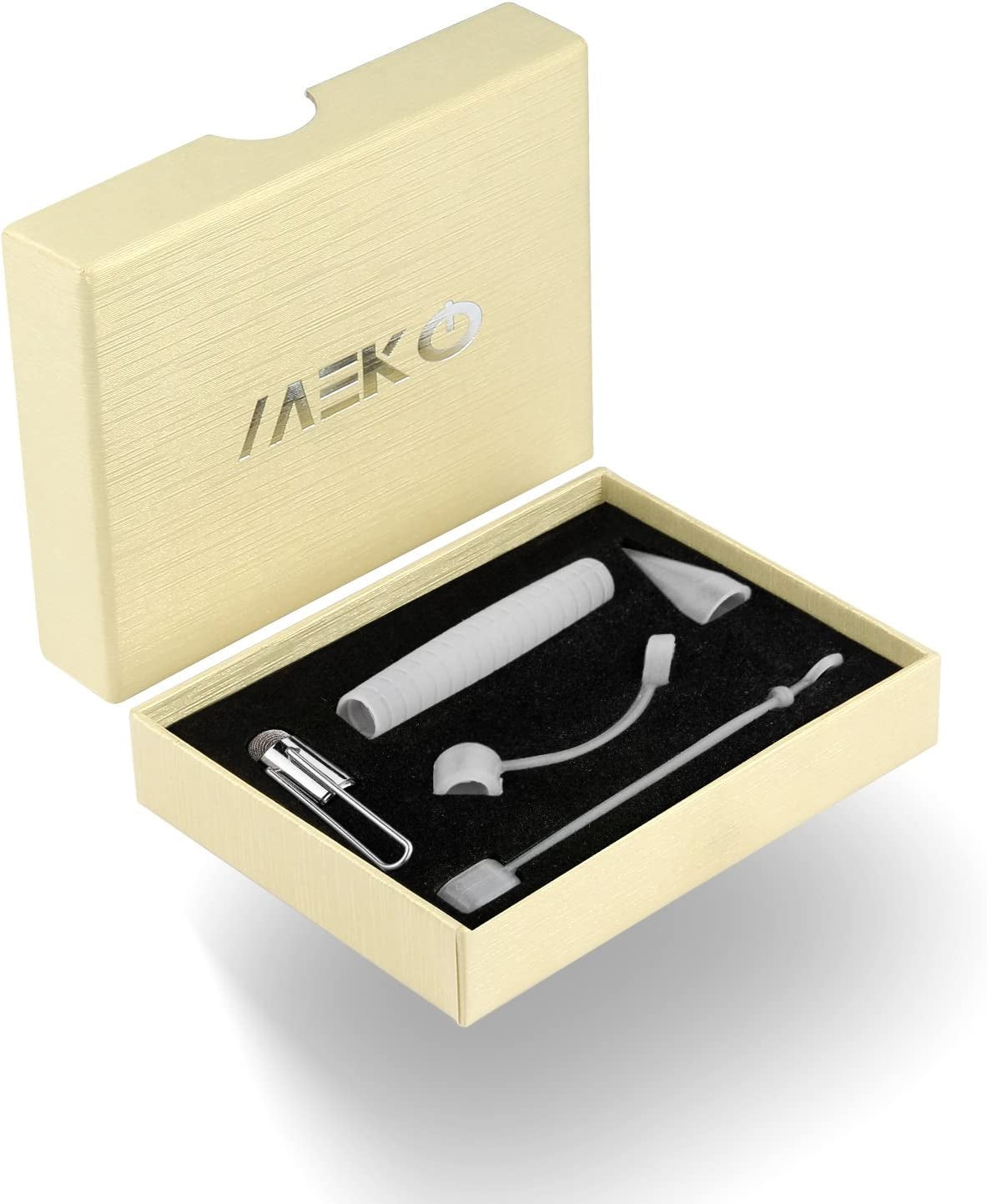 [5-Piece] MEKO Accessories for Apple Pencil Cap Holder/Nib Cover/Lightning Cable Adapter Tether/ 2 in 1 Fiber Cap as Stylus/Soft Silicone Protective Grip for Ipad Pro Pencil  MEKO   