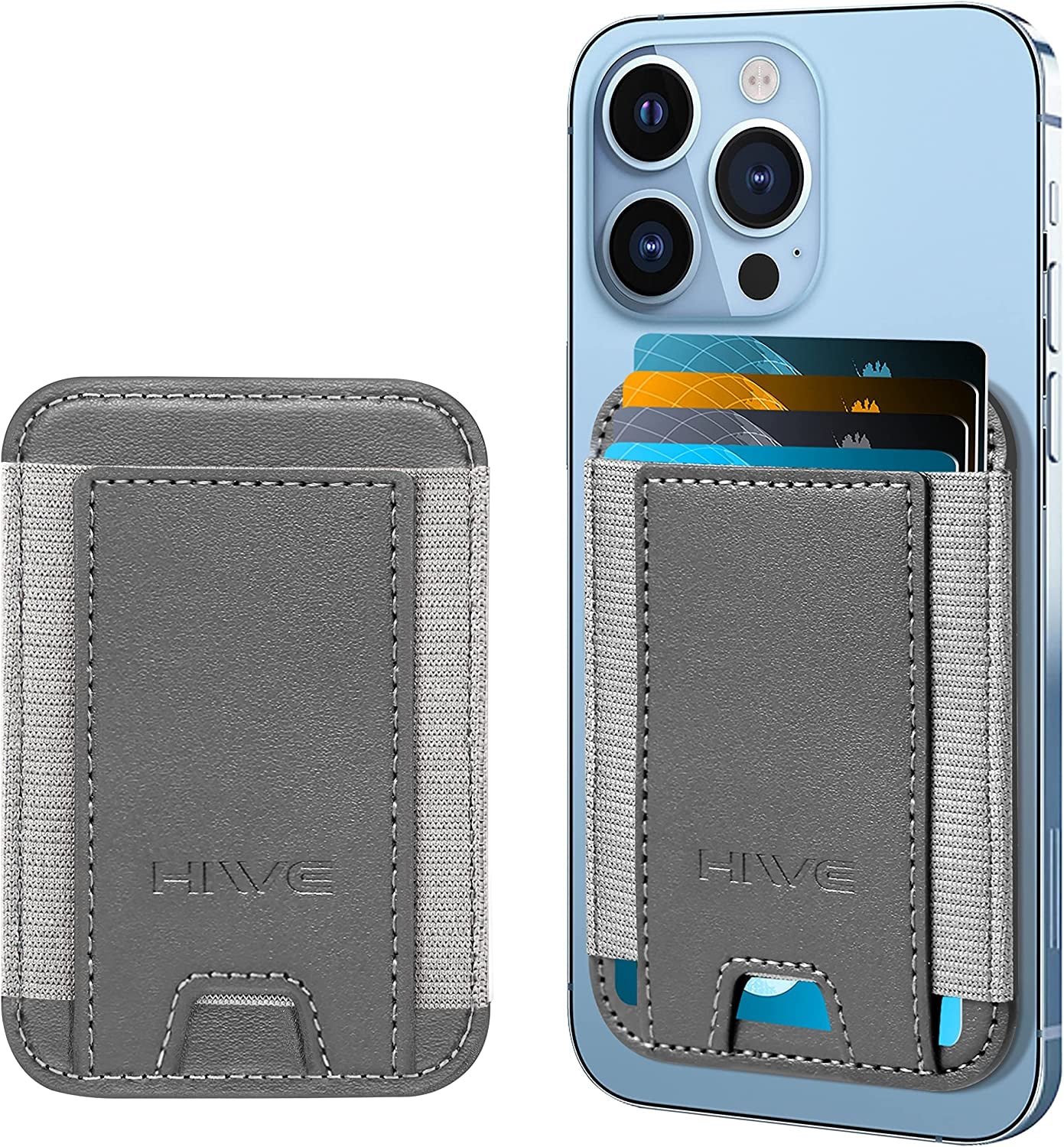 Magnetic Card Wallet Holder for Apple Magsafe, Magnetic Card Holder Magsafe for Iphone 12 Iphone 13/14 Magsafe Wallet, Mag-Safe Leather Wallet for Back of Iphone 14/13/ 12 Series, Fit 6 Cards, Black  HiWe F-Grey  