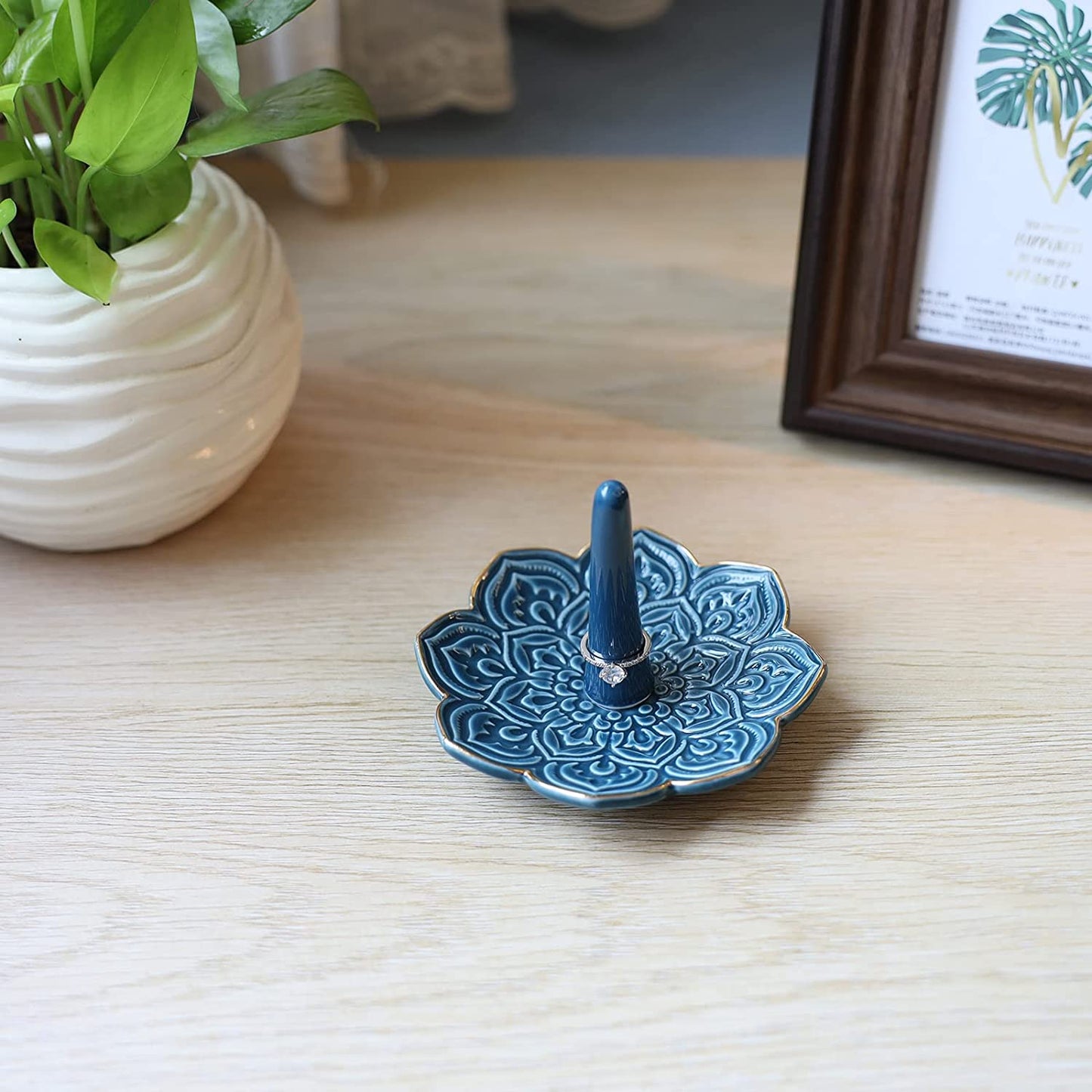 VINCOMIC Mandala Ring Holder,Decorative Jewelry Holder,Birthday Christmas Thanksgiving Day Engagement Wedding Gifts for Women,Ceramic Navy Blue  VINCOMIC   