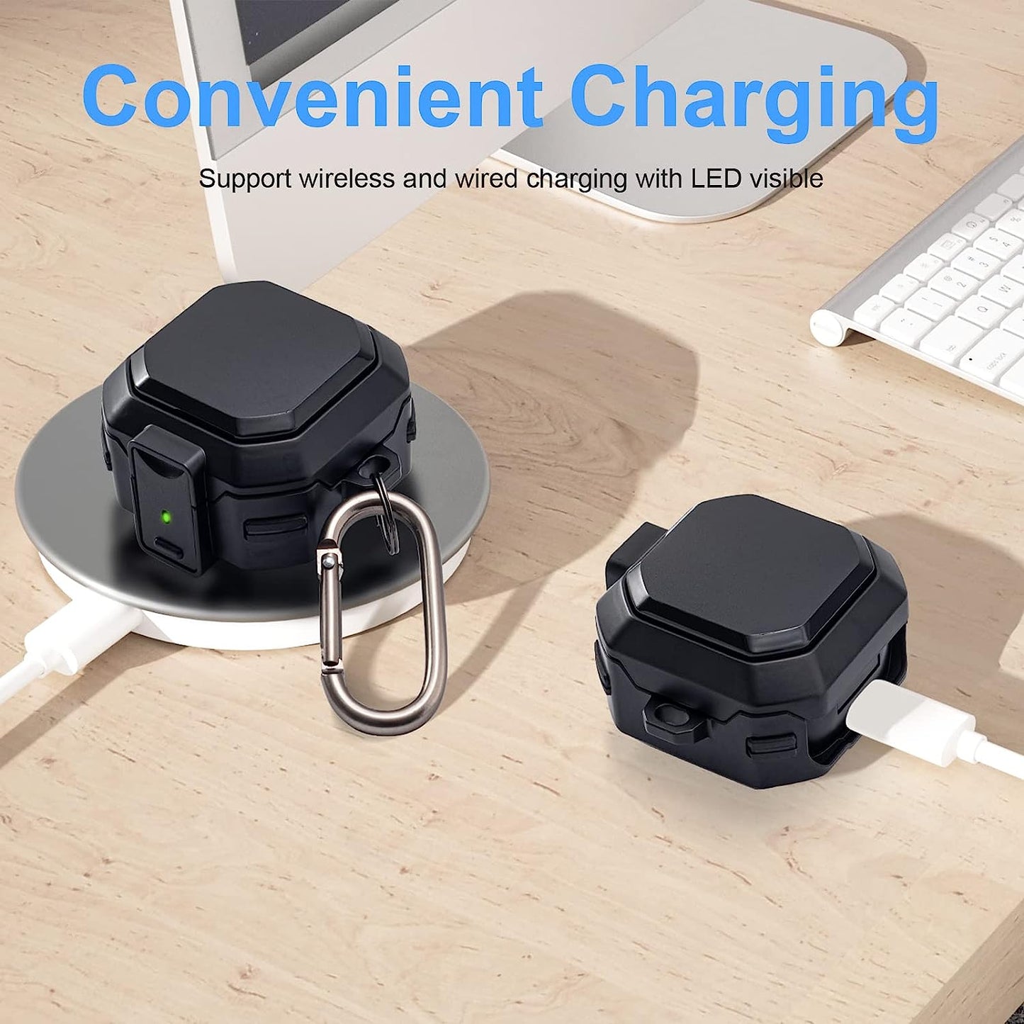 Camofit Armor Case Compatible with Samsung Galaxy Buds 2 / Galaxy Buds Pro/Galaxy Buds Live with Security Lock, Shockproof Protective Skin Cover Compatible with Samsung Earbuds with Keychain (Black)  Camofit   