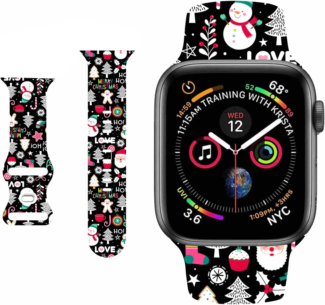 Breathable Christmas Pattern Bands Compatible with Apple Watch 42Mm 44Mm 45Mm M/L,Girls Women Men Colorful Soft Silicone Wristband Strap for Iwatch SE & Series 8/7/6/5/4/3/2/1 (Christmas Plaid)  HYHMXB 13.Joyful Christmas 42mm/44mm/45mm M/L 