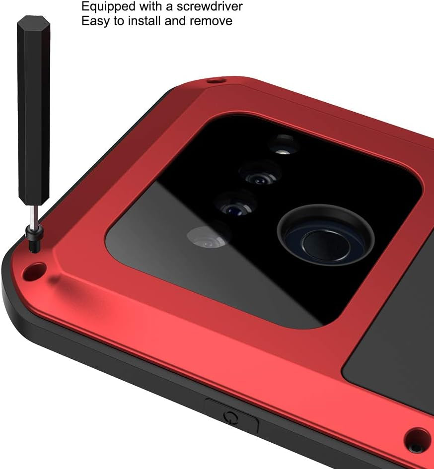 Feitenn Case for LG V40 Thinq, Heavy Duty Case Armor Aluminum Alloy Metal Cover Bumper Soft Rubber Military Shockproof Outdoor Hard Defender Men Gift for LG V40/V40 Thinq - Red  Feitenn   