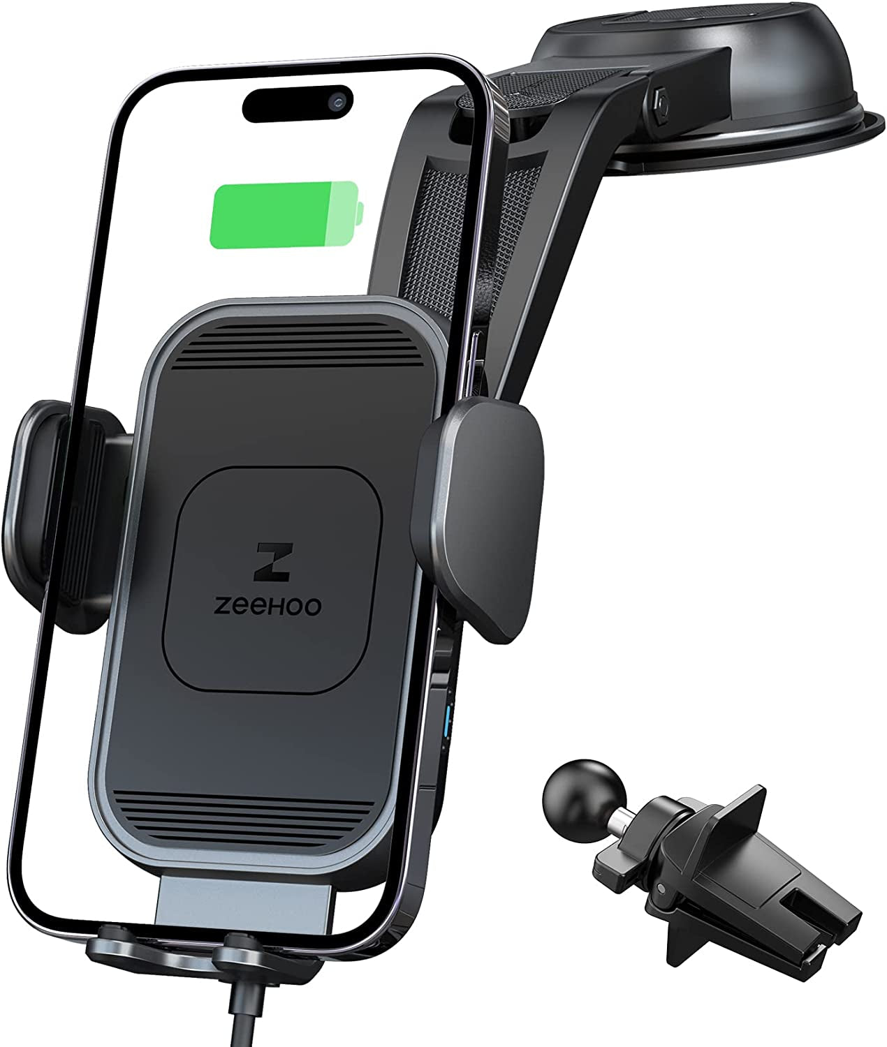 [Upgraded Version] Zeehoo Wireless Car Charger,15W Fast Charging Auto-Clamping Car Mount, Dash, Air Vent Charging Car Phone Holder for Iphone 14 13 12 11, Samsung Galaxy S23+ S22, Etc. (Black)  ZeeHoo Grey  