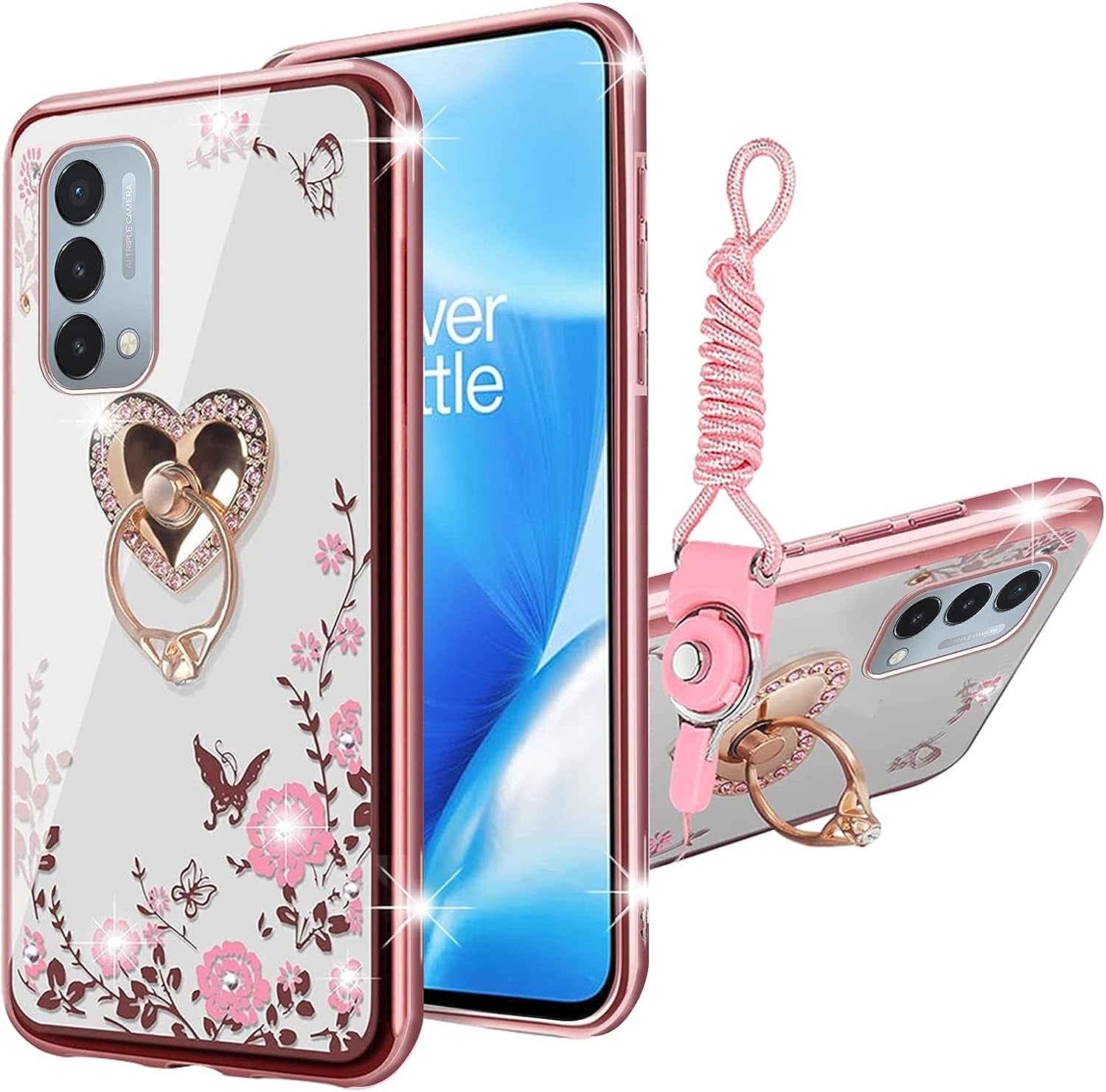 For Oneplus Nord N200 5G Case, N200 Phone Case for Women Electroplating Luxury Bling Aesthetic Trendy Pretty, Full Camera Soft TPU Protection Shockproof Cover for Oneplus Nord N200 5G (Mint Green)  KuDiNi Rose Gold  