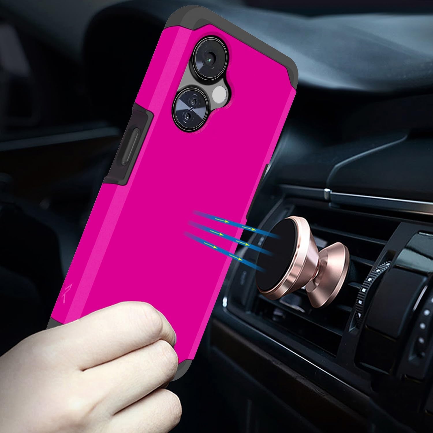 TJS Compatible for Oneplus Nord N30 5G Case, with Tempered Glass Screen Protector Dual Layer Hybrid (Magnetic Mount Friendly) Shockproof Drop Protection Impact Phone Case (Hot Pink)  TJS   