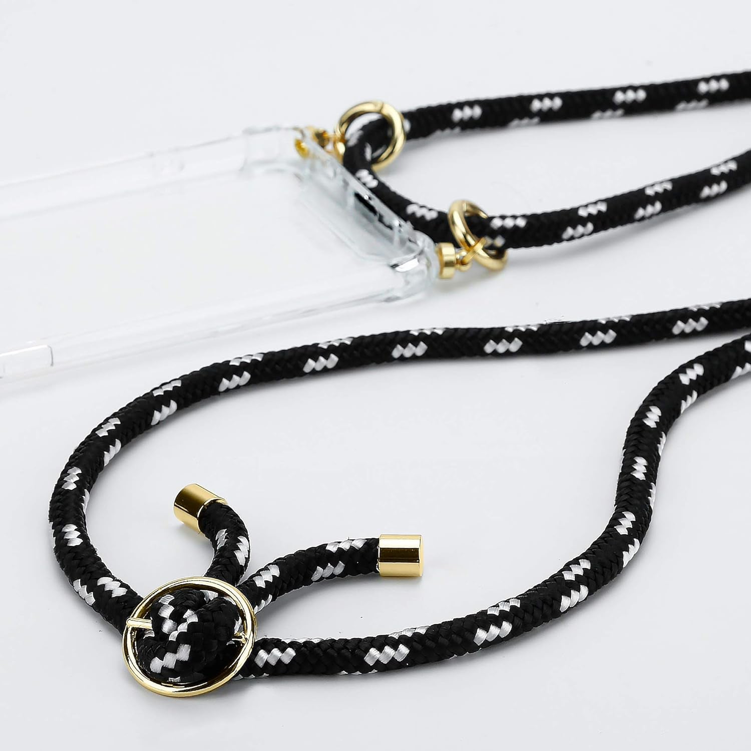 Cadorabo Necklace Case Compatible with LG V40 in Black Silver - Transparent TPU Silicone Cover with Golden Rings, Sling Strap and Removable Etui  Cadorabo   