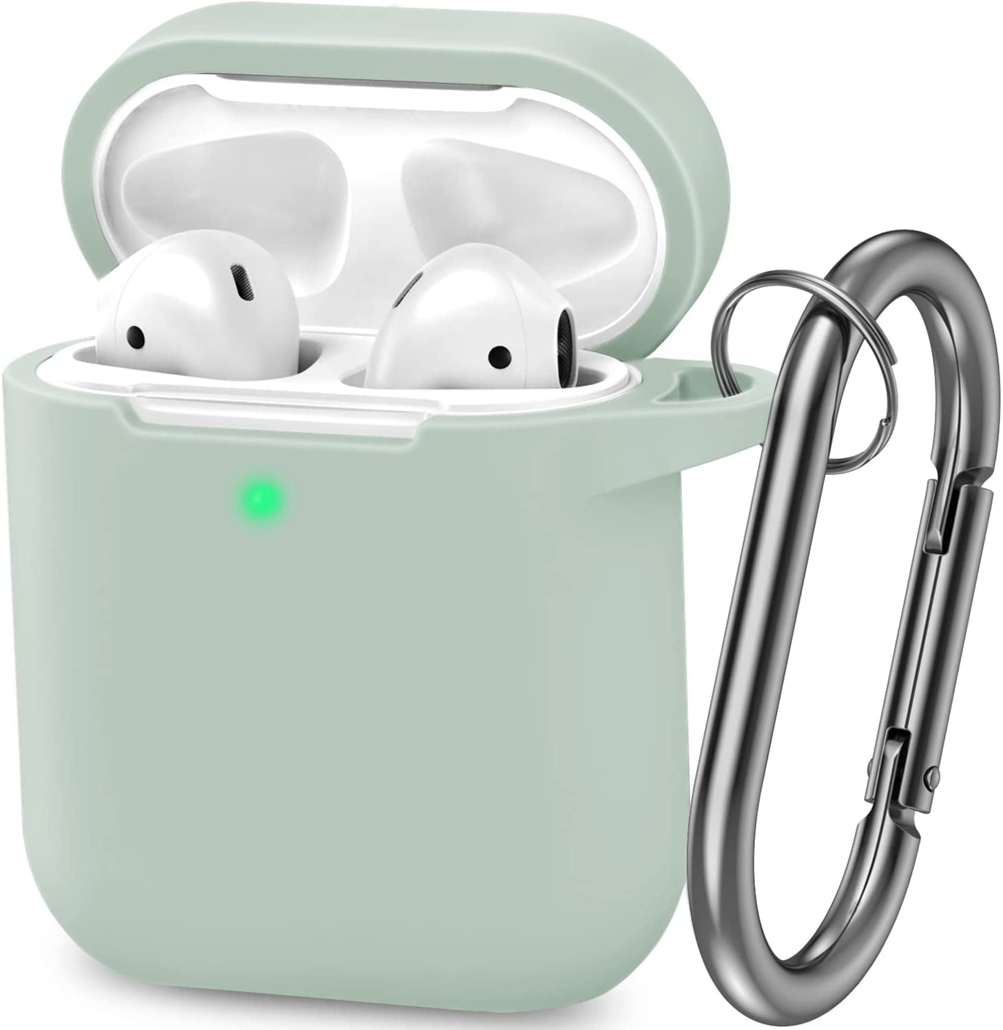 ATUAT Airpods Case Cover, Full Protective Silicone Skin Dust-Proof Designed for Apple Airpods 1St 2Nd Generation with Keychain, Front LED Visible, Light Blue  ATUAT C-Fog  