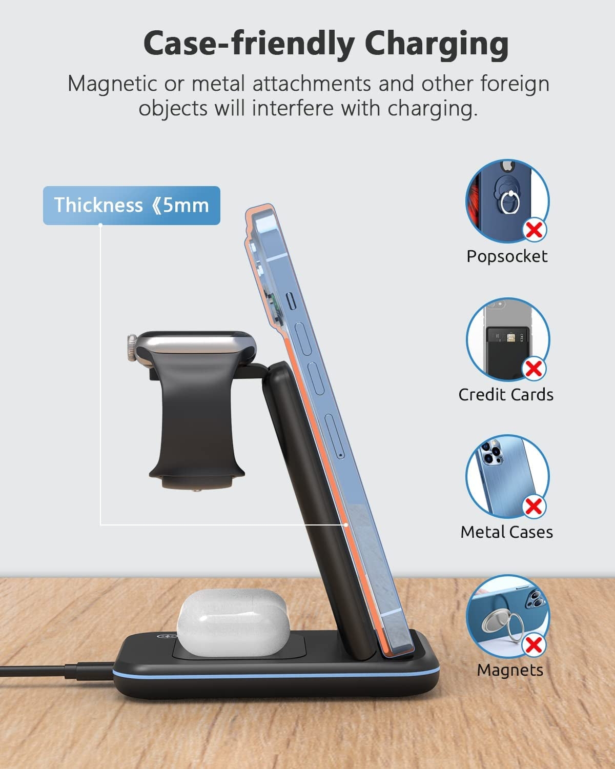 Wireless Charger, 3 in 1 Fast Wireless Charging Station, Wireless Charging Stand Dock 18W Foldable for Apple Watch SE/7/6/5/4/3/2 Airpods 3/2/Pro Iphone 13/12/11/Pro/Xs/Xs Max/Xr/X/Se/8/8 Plus  Bauhoo   