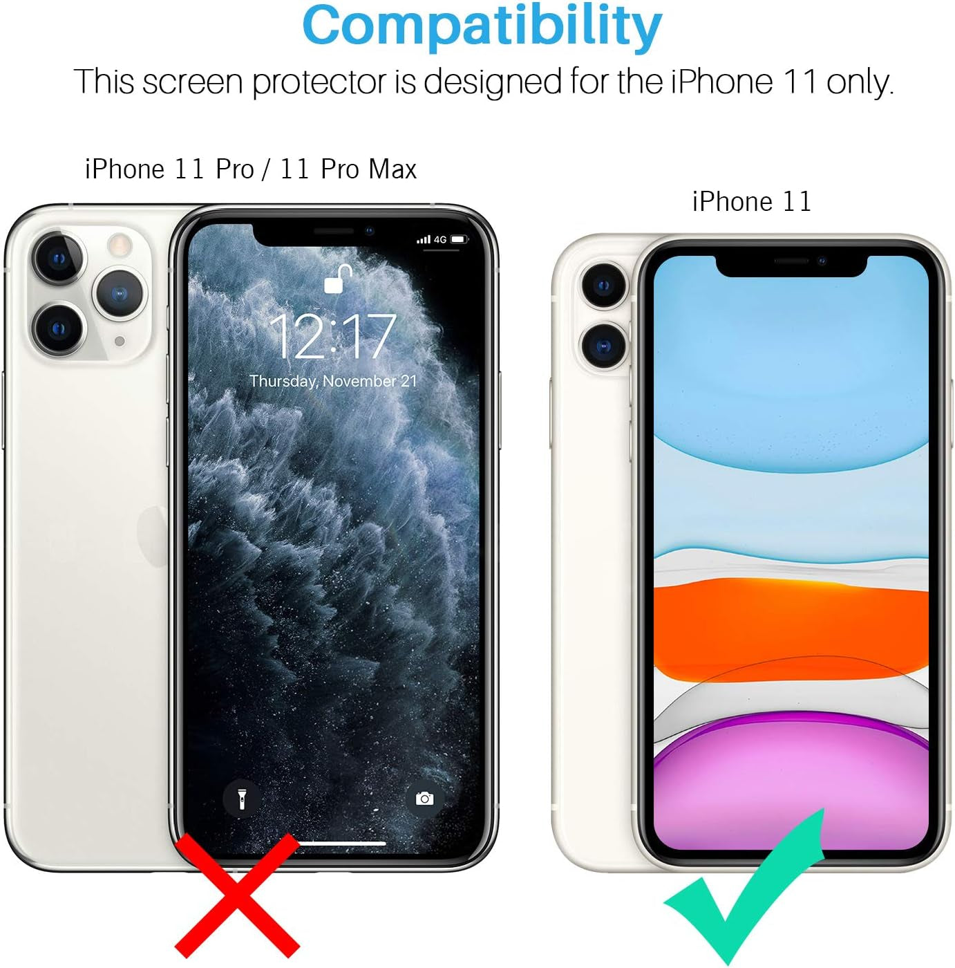 LK 6 Pack 3 Pack Screen Protector with 3 Pack Camera Lens Protector Compatible for Iphone 11 6.1-Inch, Tempered Glass, Case Friendly, Easy-Installation Tool, 9H Hardness  LK   