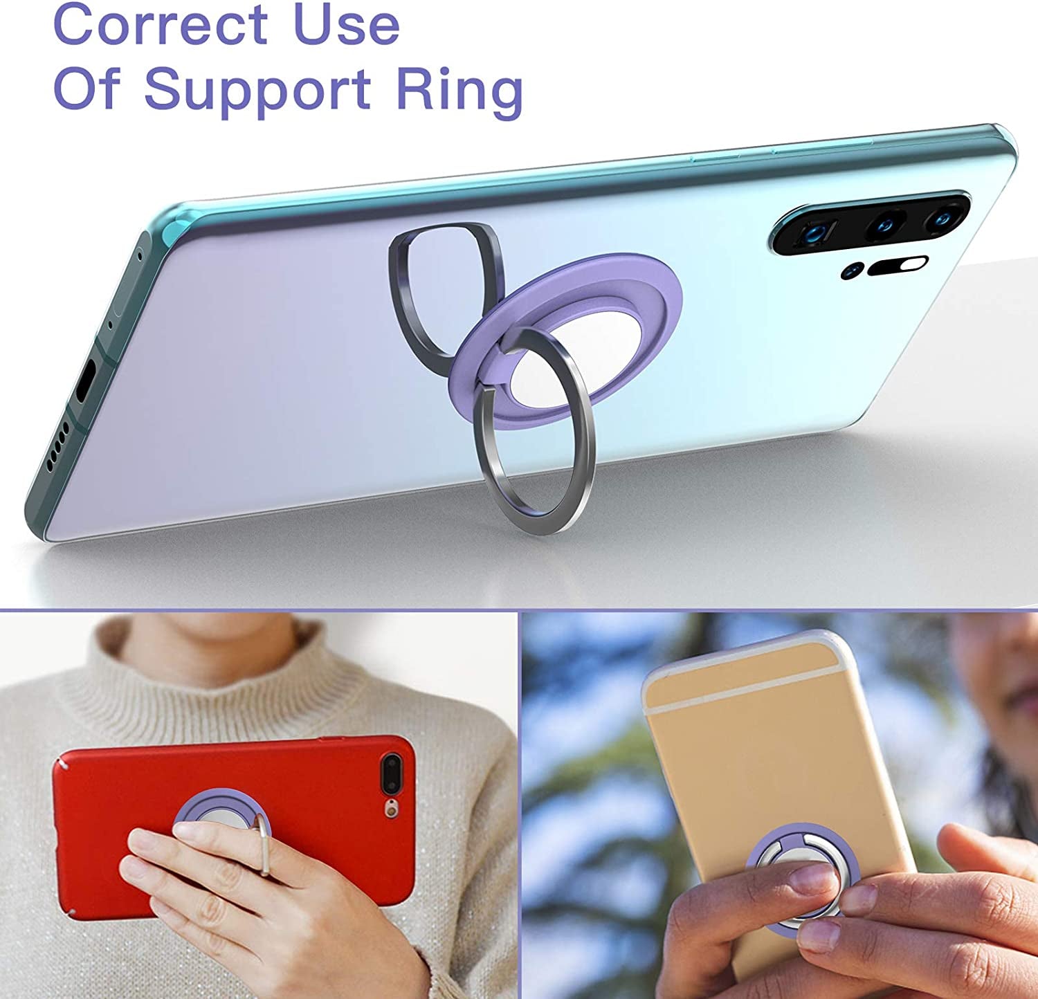 2 Pcs Phone Ring Holder Finger Kickstand, Cell Phone Ring Holder Finger Grip 360 Degree Rotation (Lilac)  YINHEXI   