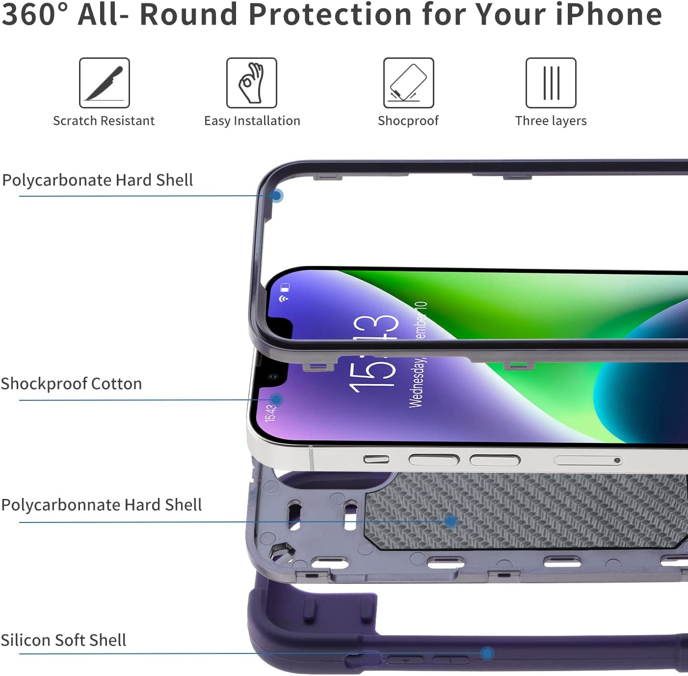 MARKILL Compatible with Iphone 14 Case/Iphone 13 Case 6.1 Inch with Built-In 360°Rotating Ring Stand, Military Grade Drop Protection Full Body Rugged Heavy Duty Case Durable Cover. (Deep Purple)  MARKILL   