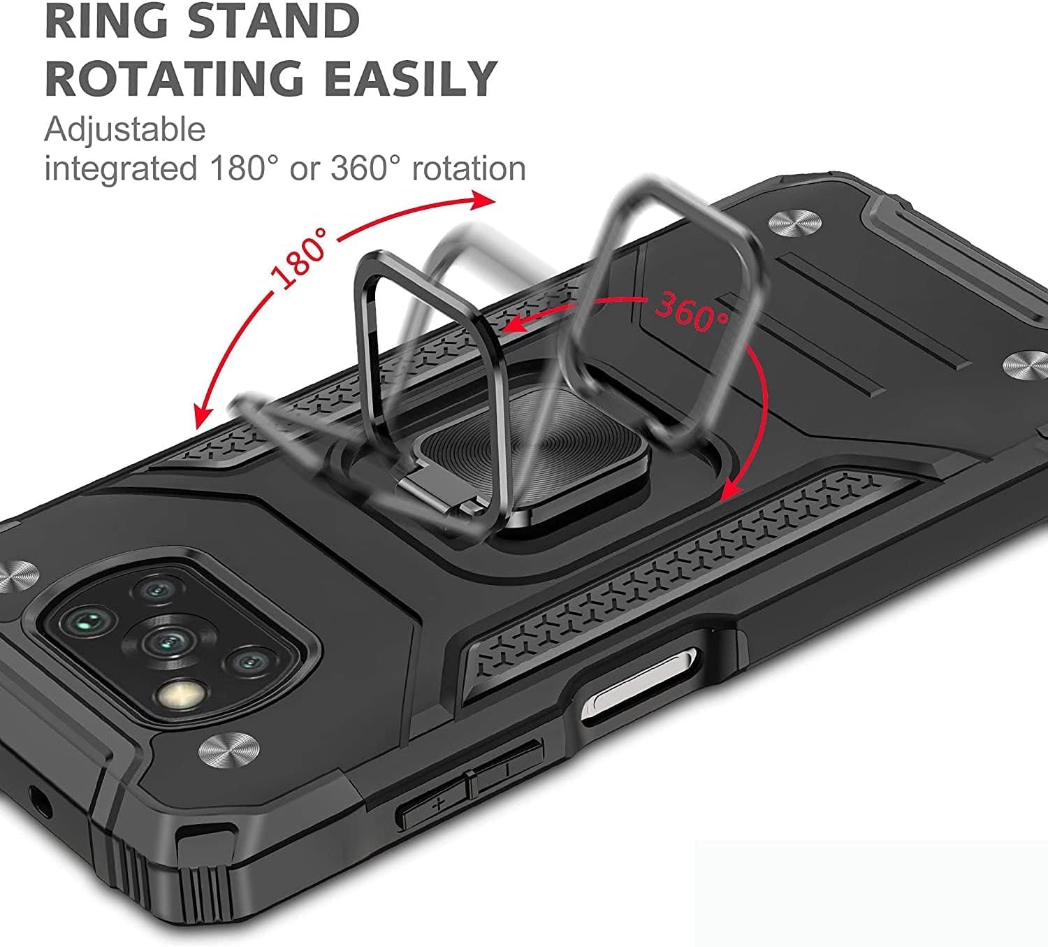 Yahan for Xiaomi Poco X3 Nfc/Xiaomi Poco X3 Case with Tempered Glass Screen Protector[Not Glass][2 Pack]，Hybrid Heavy Duty 360 Degree Rotating Ring Kickstand Shockproof Defender Hard Back Case,Blue  YaHan   