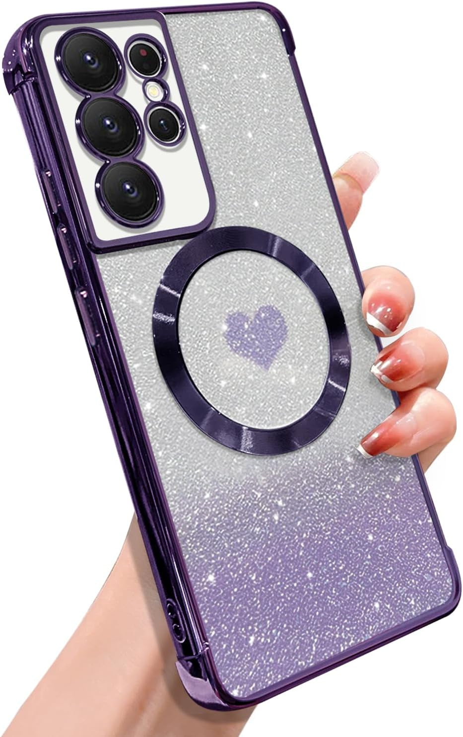 ZONRW for Samsung Galaxy S22 plus Case Magnetic,For Women Girl Soft Luxury Plating Bling Gradient Glitter Cute Heart Compatible with Magsafe,With Camera Lens Protection Clear Phone Cover 6.6”-Blue  ZONRW Purple Samsung Galaxy S21 Ultra 