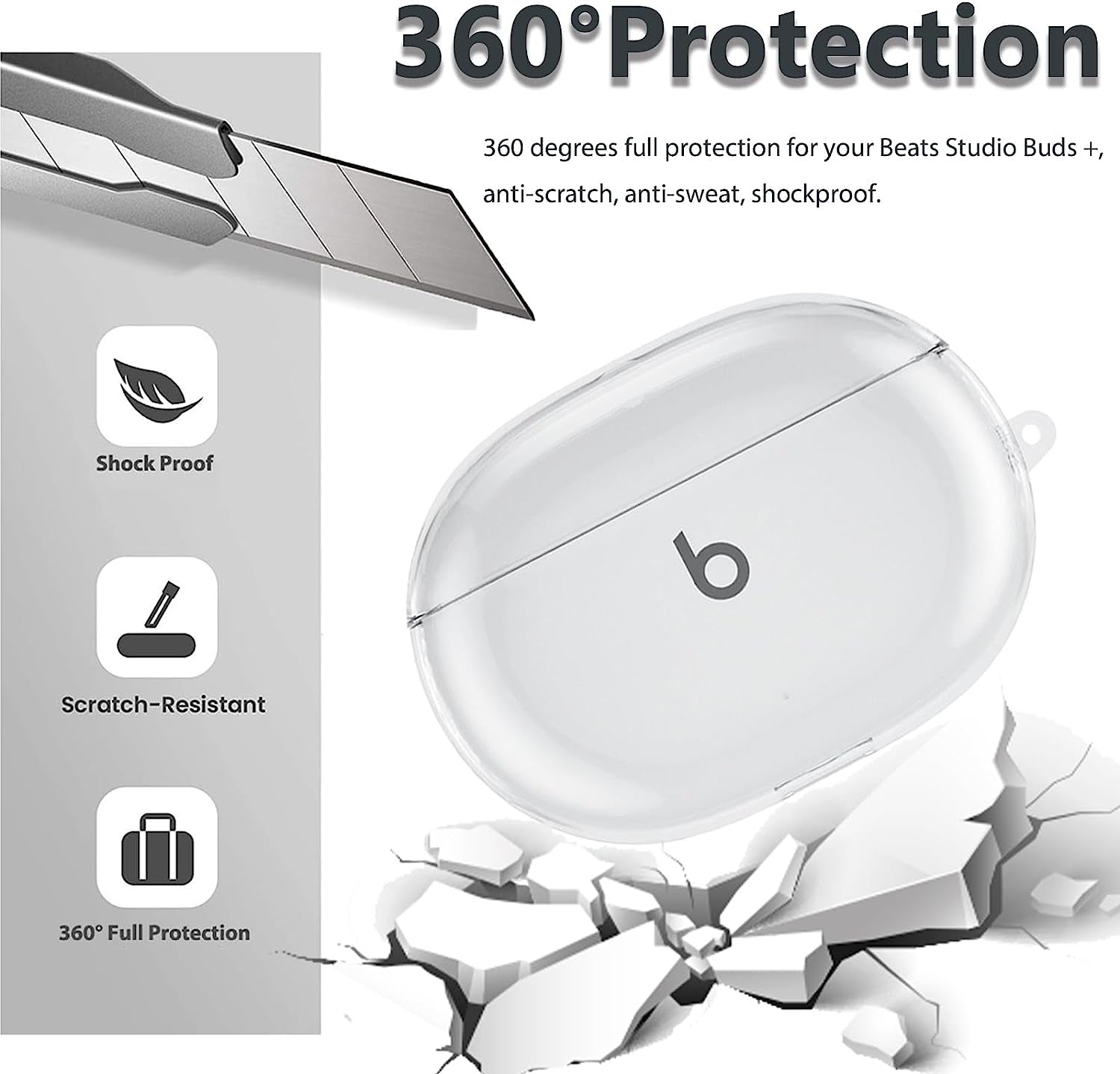 Miimall Compatible for Beats Studio Buds + Case Clear, [Anti-Yellowing][Portable Keychain] Shockproof Soft TPU Protective Cover Case for New Beats Studio Buds plus 2023/Studio Buds Buds Accessories  Miimall   