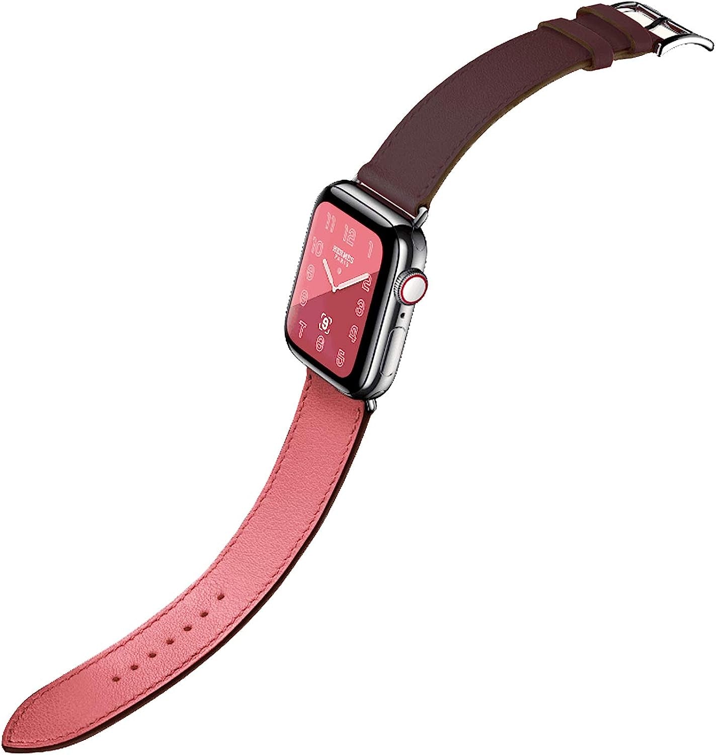 Compatible with Apple Watch Band 42Mm 44Mm 45Mm Women Men, Pierre Case Genuine Leather Sweatproof Classic Replacement Strap Stainless Steel Buckle for Iwatch Series 7/6/SE/5/4/3/2/1 Wine Red Pink  TOKASA   