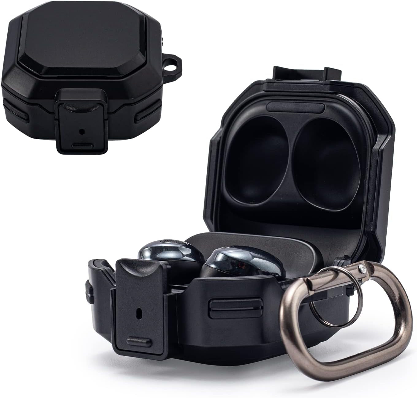 Camofit Armor Case Compatible with Samsung Galaxy Buds 2 / Galaxy Buds Pro/Galaxy Buds Live with Security Lock, Shockproof Protective Skin Cover Compatible with Samsung Earbuds with Keychain (Black)  Camofit   