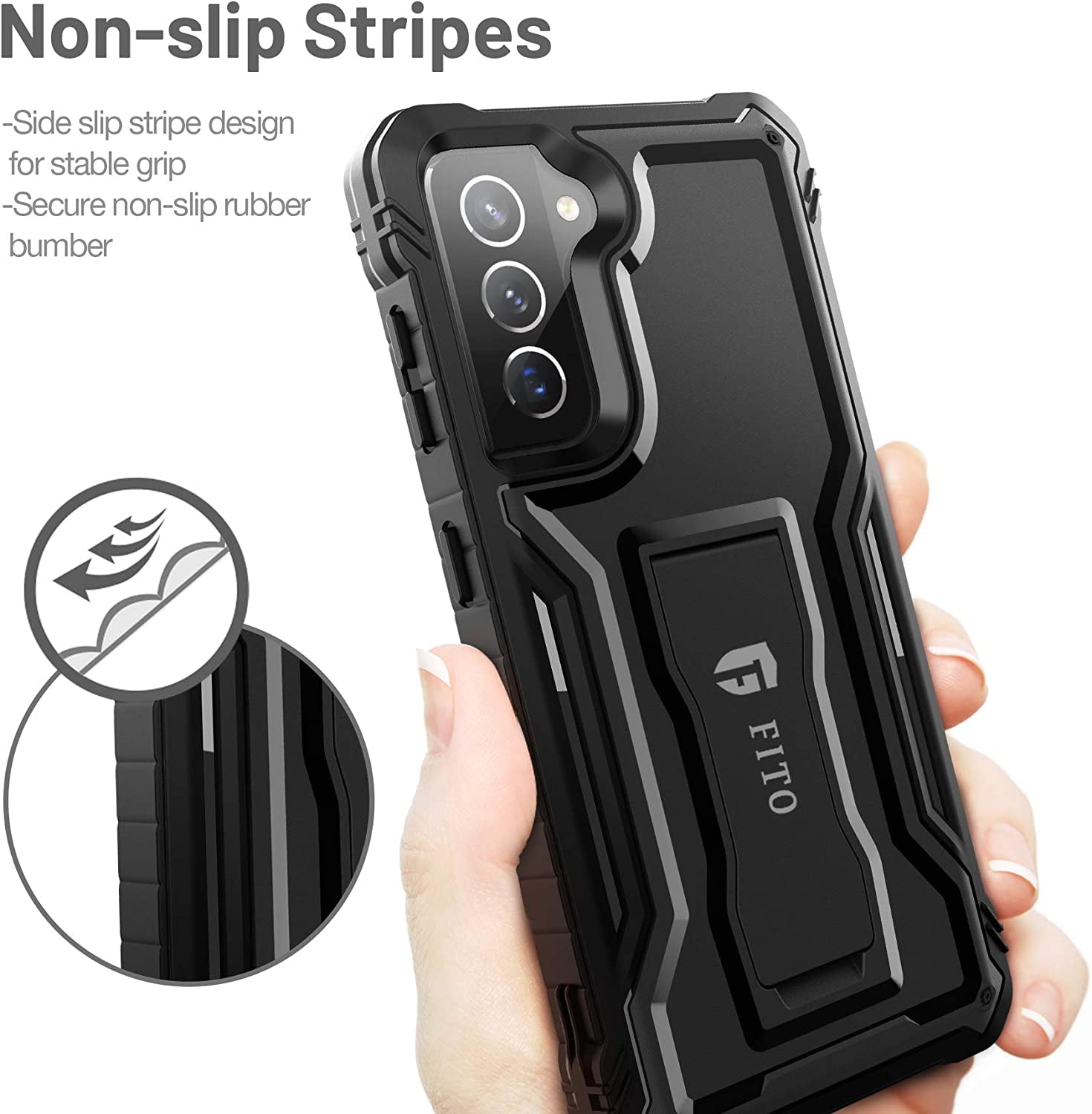 FITO for Samsung Galaxy S21 plus 5G Case, Dual Layer Shockproof Heavy Duty Case for Samsung S21 plus 5G Phone Built-In Kickstand, without Screen Protector (Black, 6.7 Inch)  FITO   