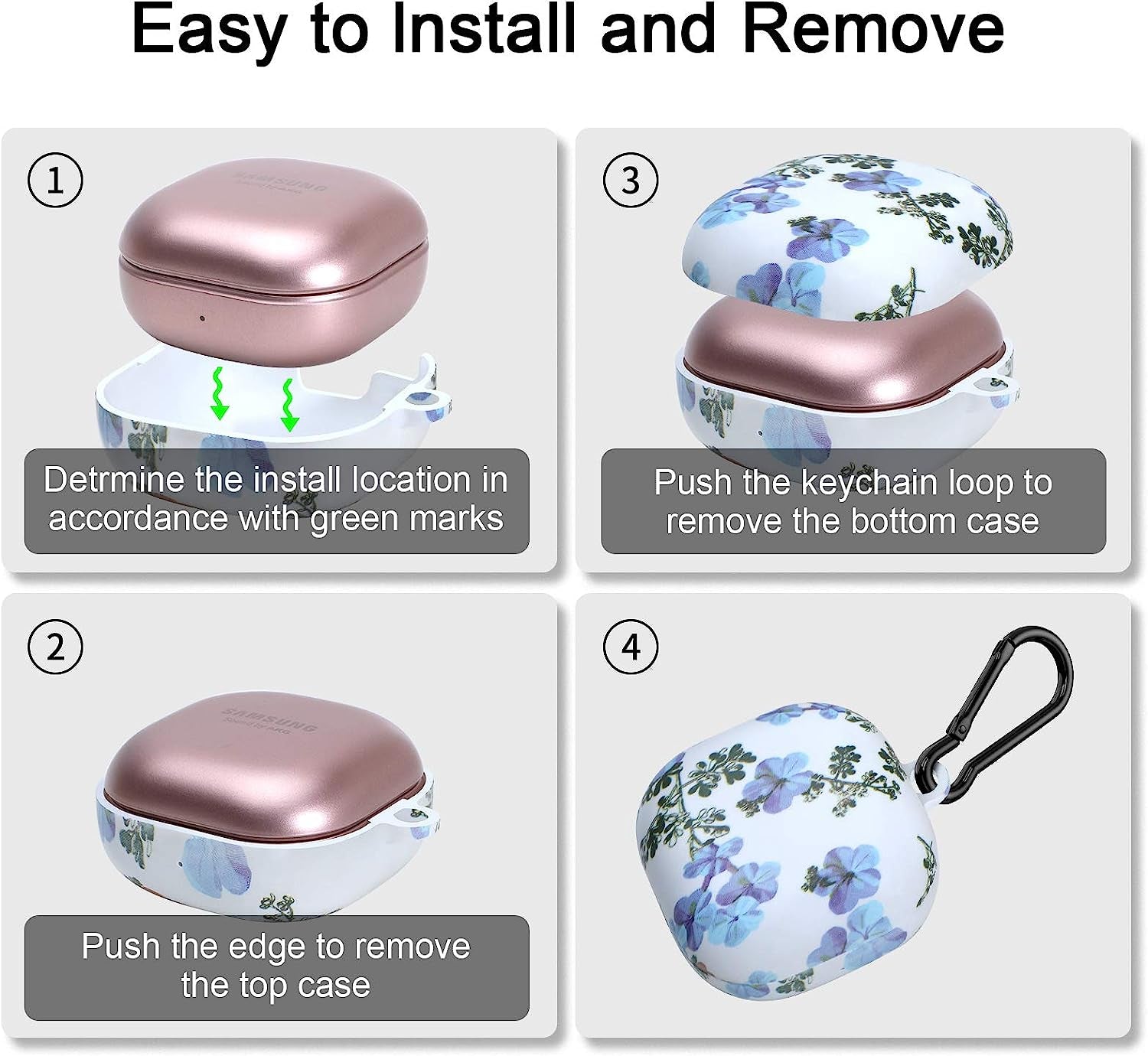 PC Plastic Hard Shell Case Cover for Galaxy Buds Live 2020/Galaxy Buds Pro 2021With Carabiner Anti-Lost & Shockproof Skin Accessories Compatible 2021 Latest Samsung Galaxy Buds 2 (Petal-Blue)  ANKASI   